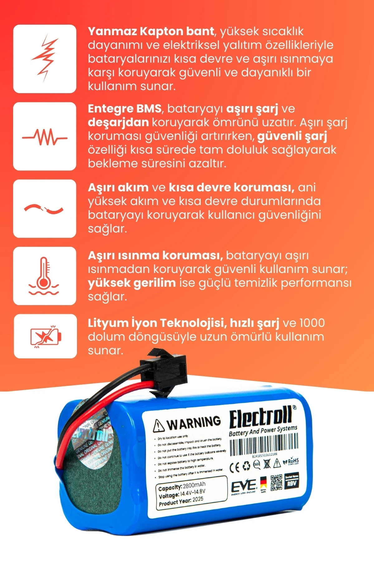 Okp Life K5 Uyumlu Batarya (YÜKSEK KAPASİTE) 2800mah Pil Robot Süpürge Bataryası