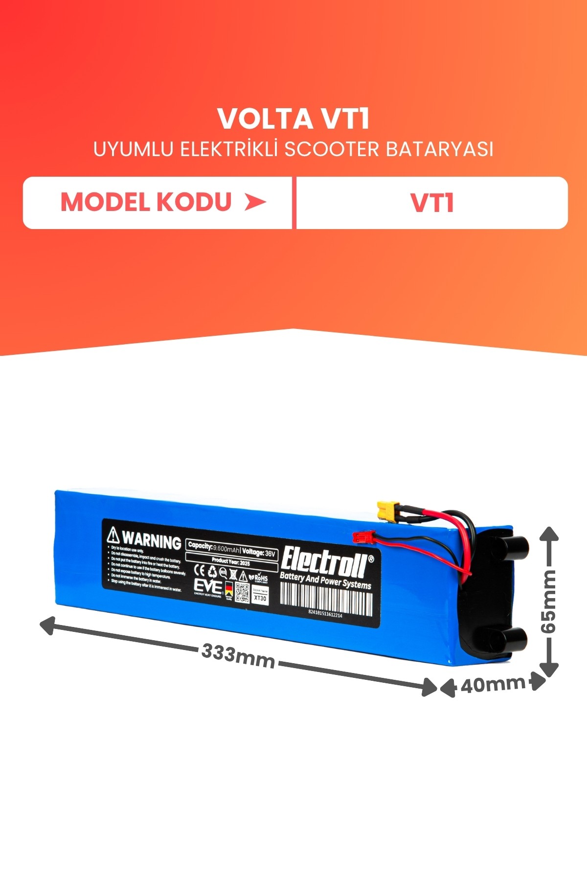 Volta Vt1 Batarya (YÜKSEK KAPSİTE) 36v 9.600 Mah Elektrikli Scooter Bataryası