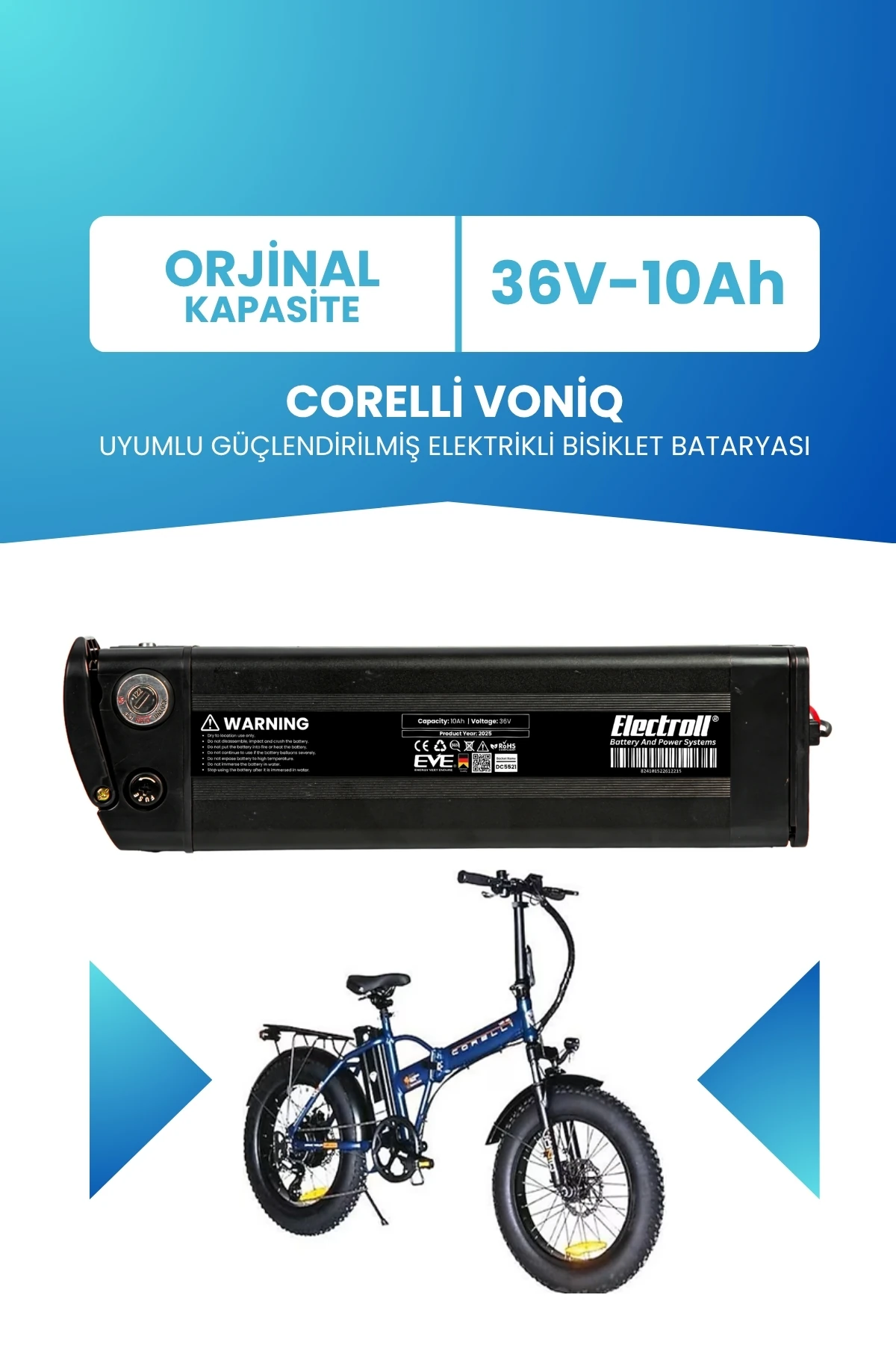 Corelli Voniq Uyumlu 36V 10Ah Güçlendirilmiş Elektrikli Bisiklet Batarya Tamir, Revizyon ve Pil Yenileme