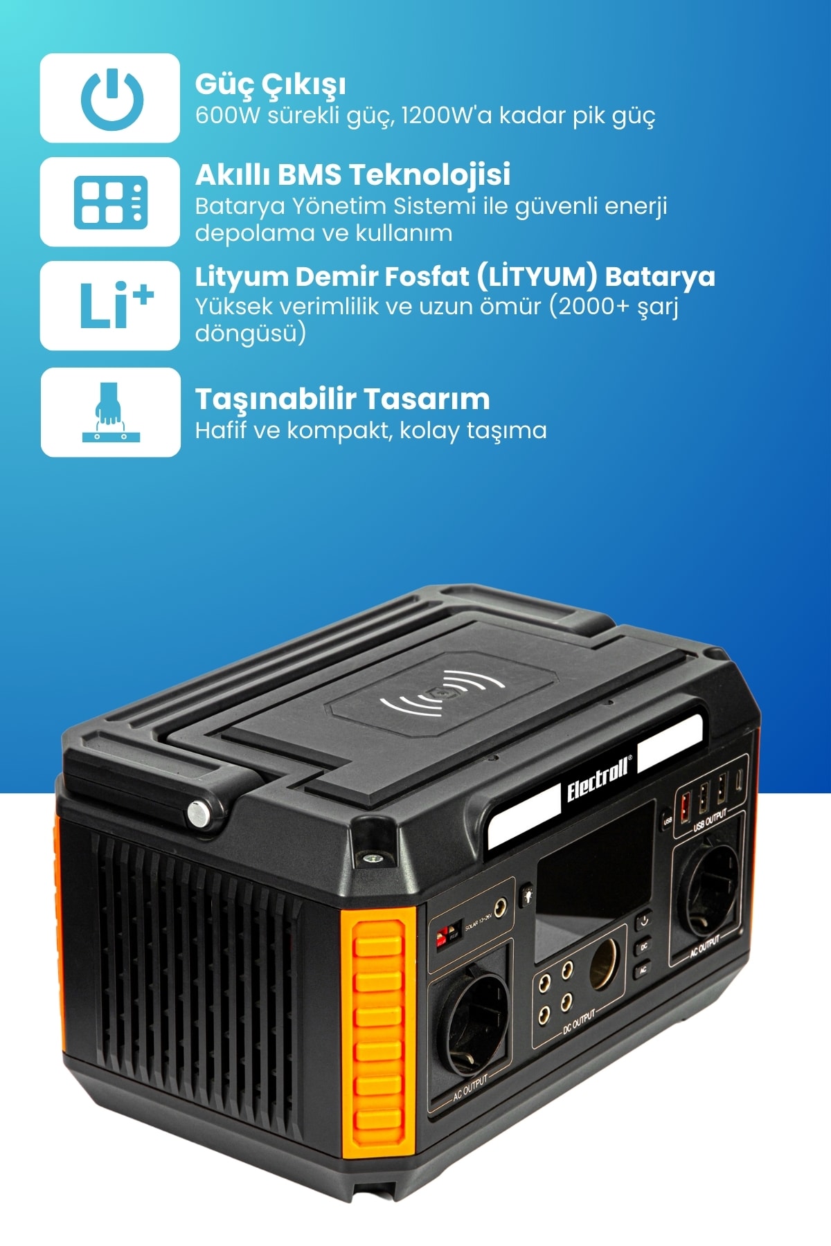 600w 512wh Akıllı Bms Lityum Güneş Enerjili Taşınabilir Güç Depolama İstasyonu