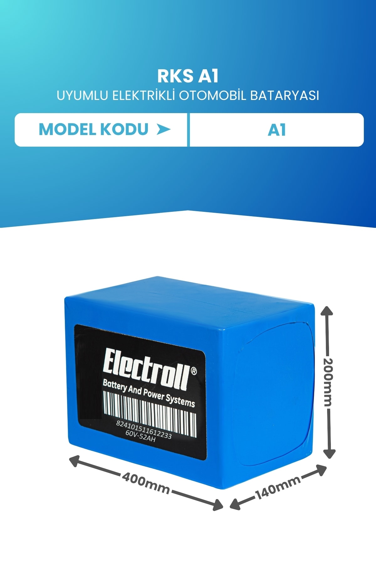 RKS A1 Uyumlu Batarya (Standart Kapasite) Lifepo4 60V 52AH Elektrikli Otomobil Bataryası