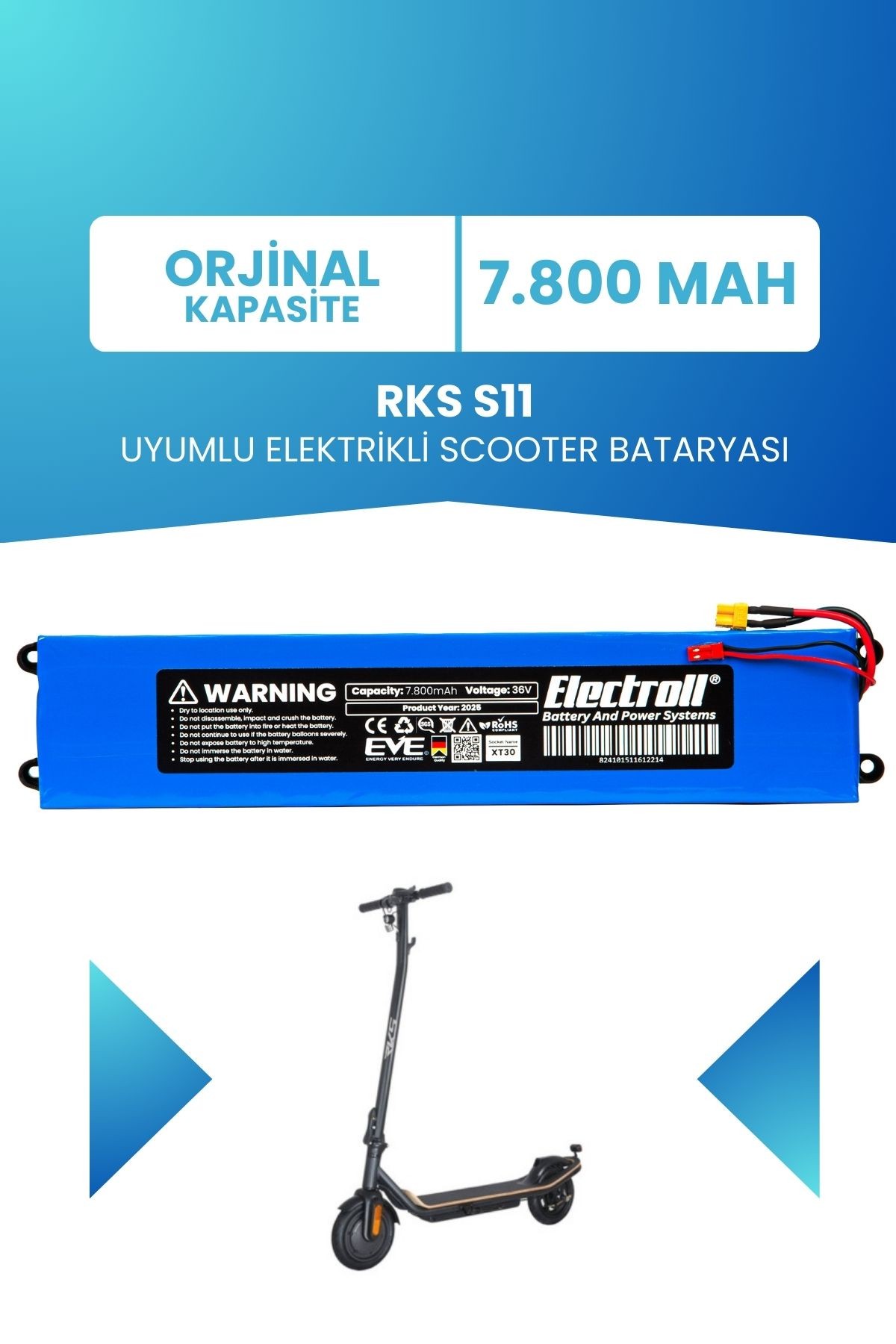 Rks S11 Batarya (ORJİNAL KAPASİTE) 7.800mah Pil 36v Elektrikli Scooter Bataryası Değişimi