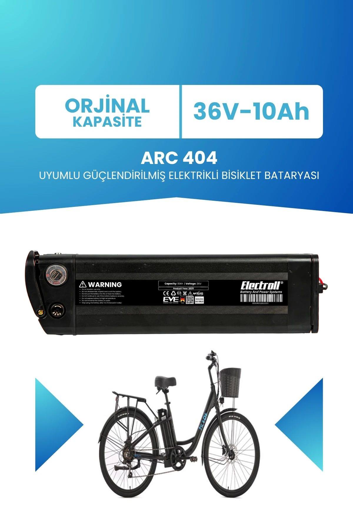 Arc 404 Uyumlu 36V 10Ah Güçlendirilmiş Elektrikli Bisiklet Bataryası