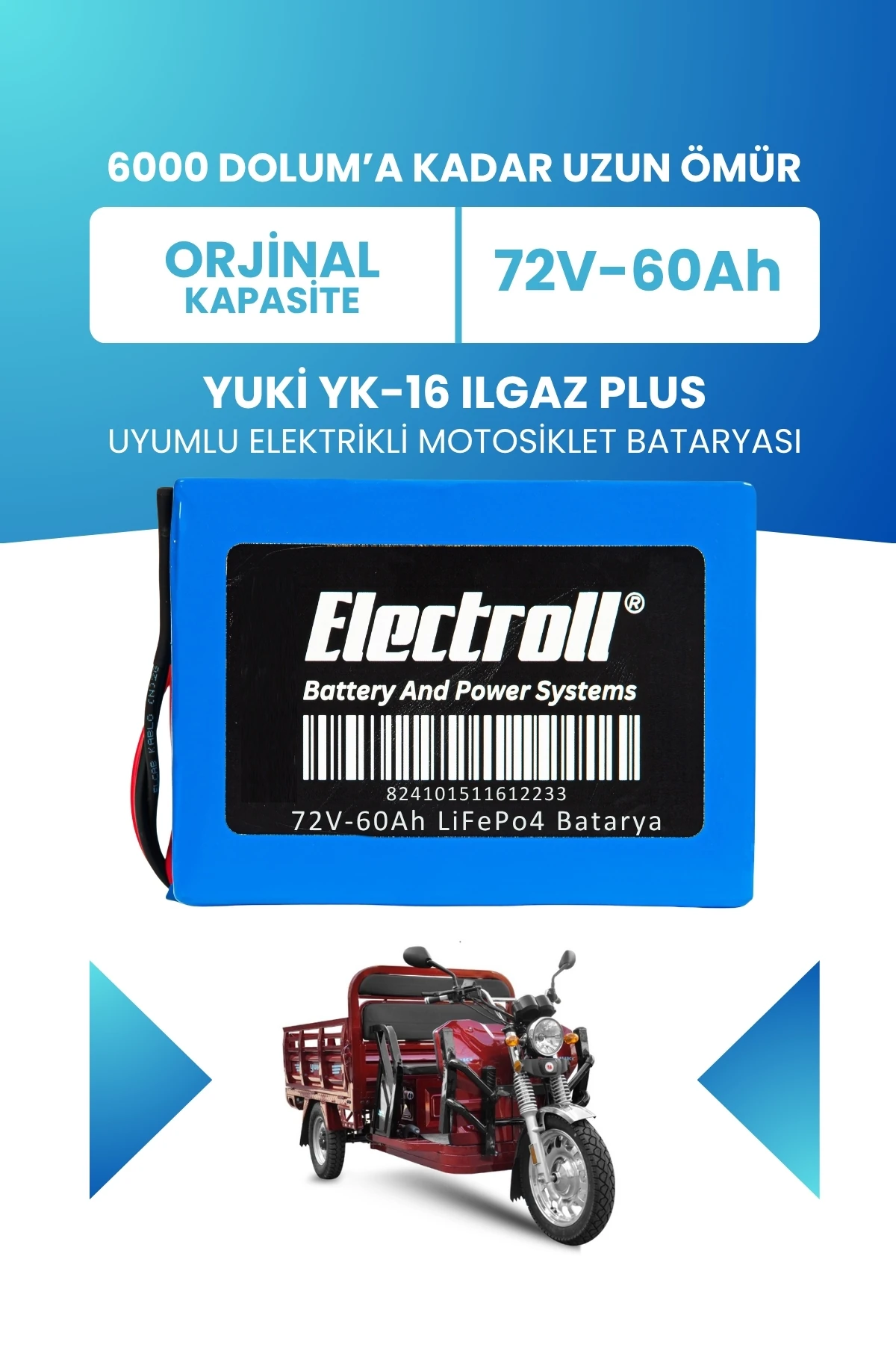 Yuki YK-16 Ilgaz Plus LiFePO4 Batarya 72V 60Ah Uzun Ömürlü | Electroll