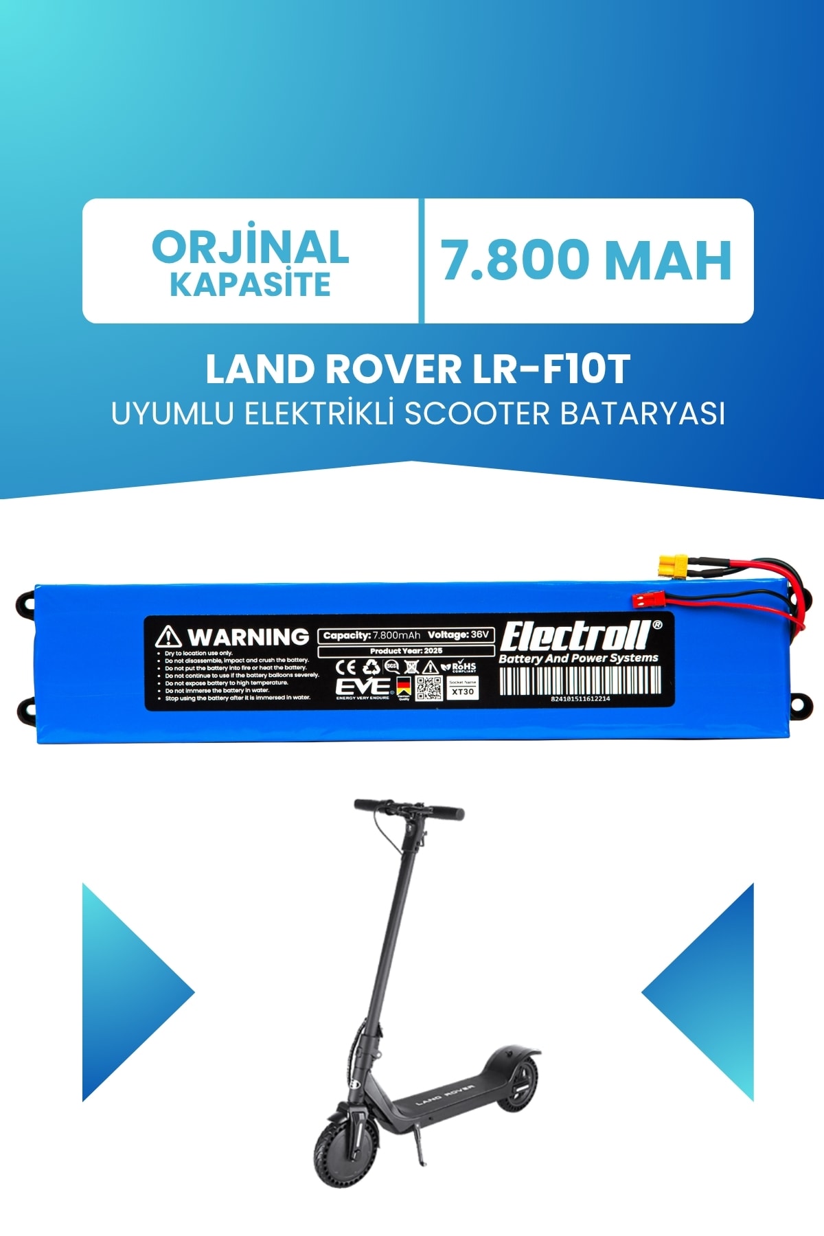 Land Rover LR-F10T Uyumlu Batarya (STANDART KAPASİTE) 36v 7.800mah Elektrikli Scooter Bataryası