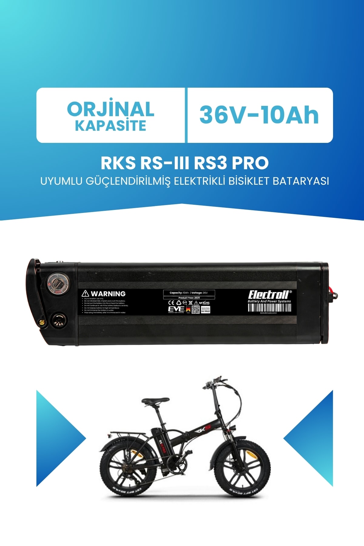 RKS RS-III RS3 PRO Uyumlu Güçlendirilmiş Elektrikli Bisiklet Bataryası