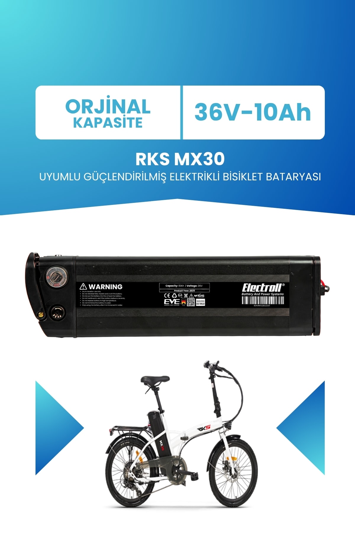 RKS MX30 Uyumlu Güçlendirilmiş Elektrikli Bisiklet Bataryası
