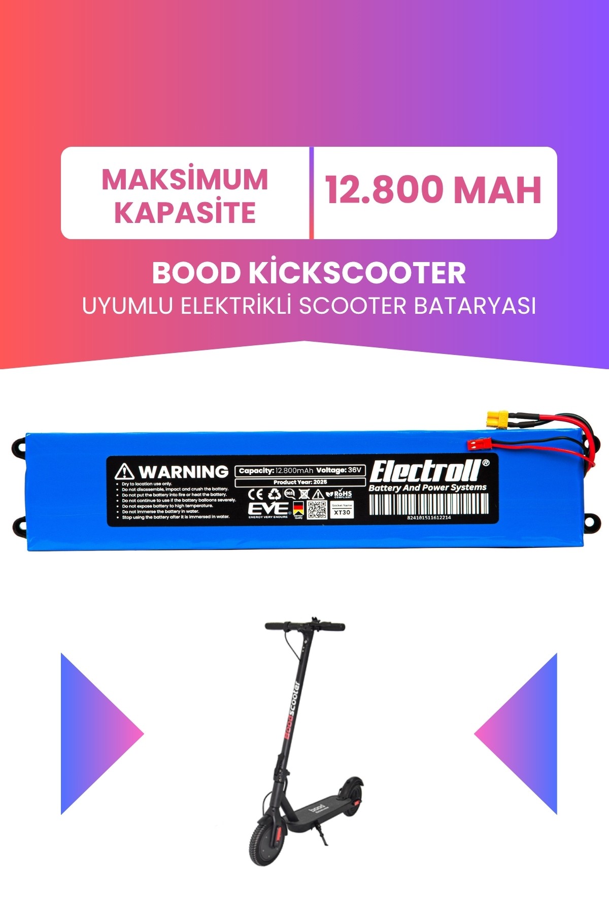 Bood Kickscooter Uyumlu Batarya (Maksimum Kapasite) 36v 12.800Mah Elektrikli Scooter Bataryası