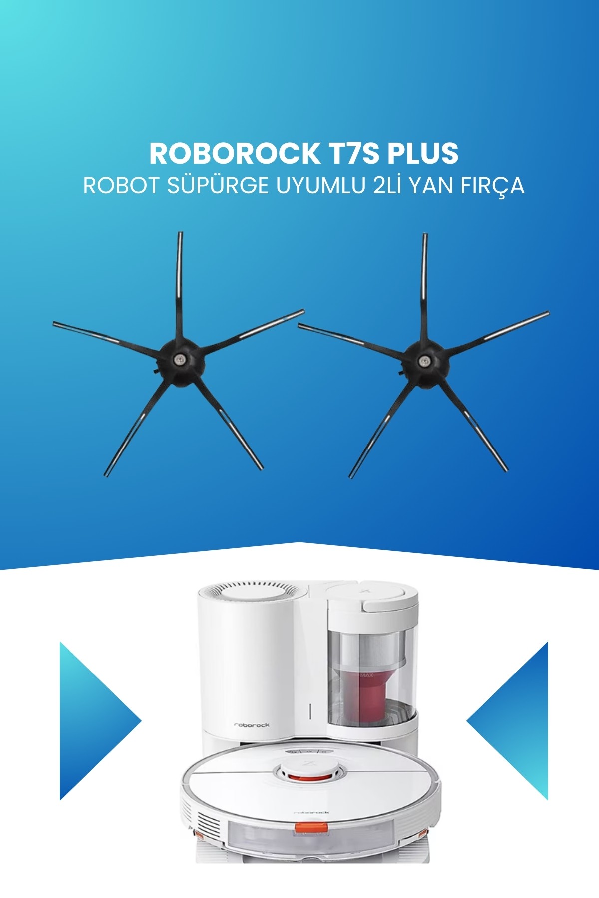 Roborock T7S Plus Robot Süpürge Uyumlu 2li Yan Fırça Siyah