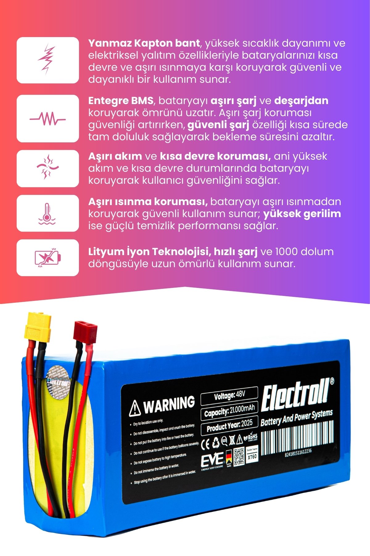 Onvo Ov-012 X Plus (MAKSİMUM KAPASİTE) Batarya 48v 21ah Pil Elektrikli Scooter Bataryası