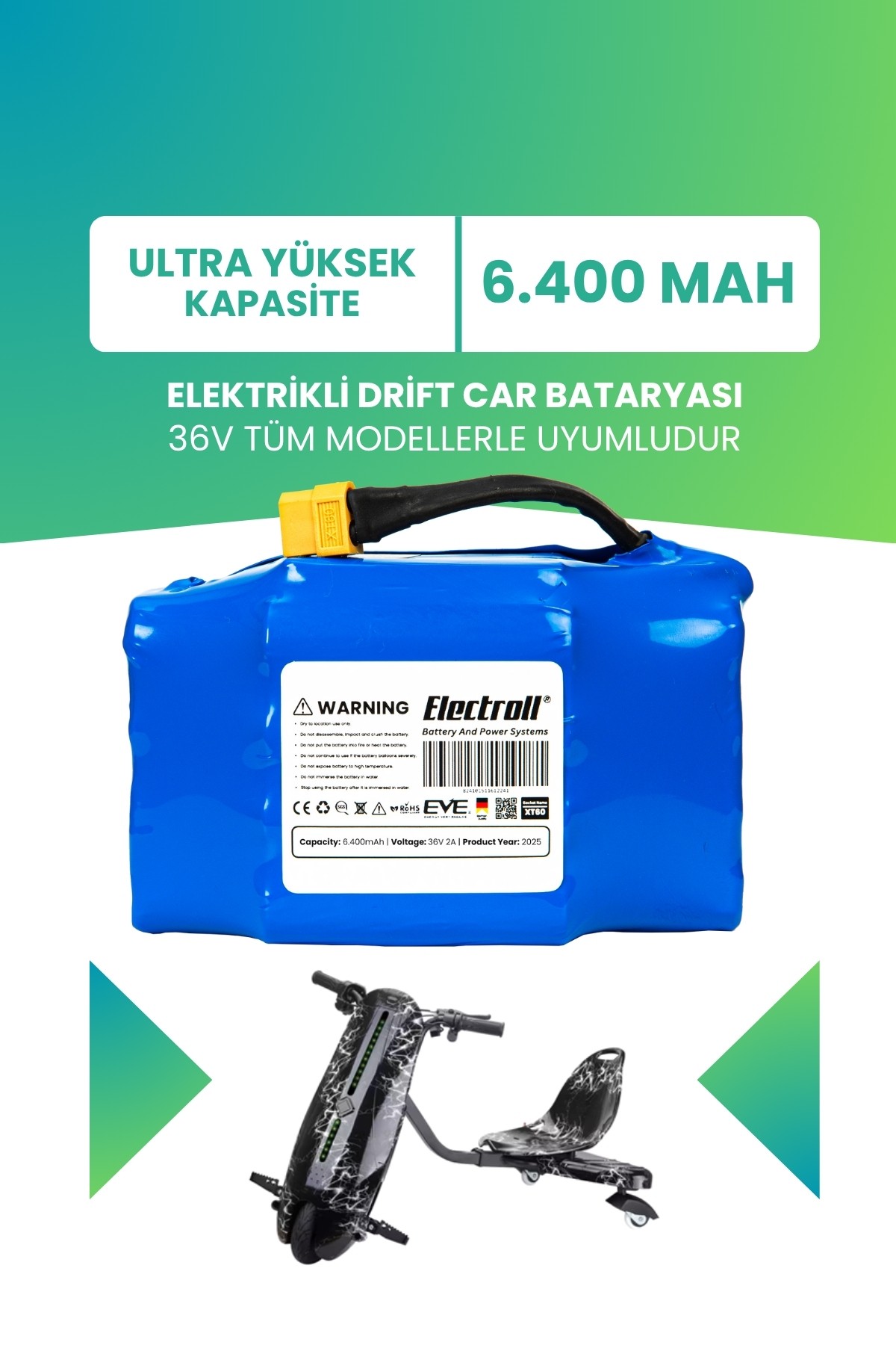 Drift Car Bataryası 36v 6.400mah (ULTRA YÜKSEK KAPASİTE) Güçlendirilmiş Batarya