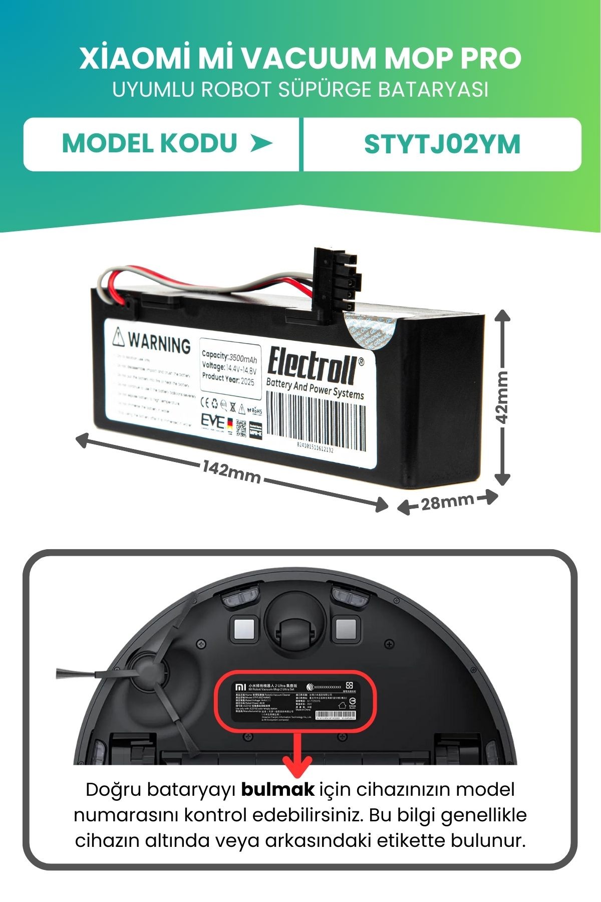 Xiaomi Mi Vacuum Mop Pro Stytj02ym Uyumlu Batarya (ULTRA YÜKSEK KAPASİTE) 3500mah Kutulu Pil