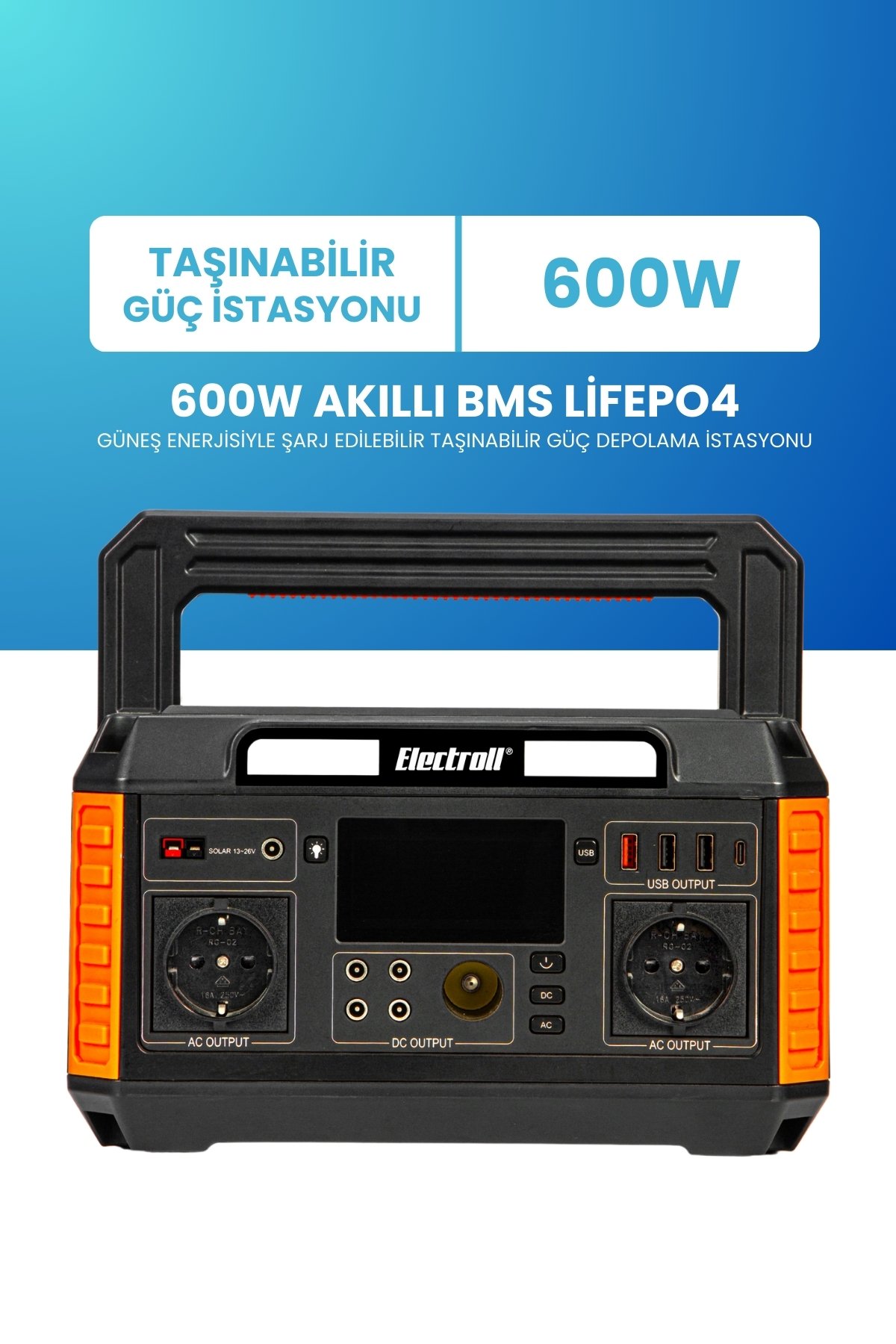 600W Akıllı BMS LiFePO4 Güneş Enerjili Taşınabilir Güç Depolama İstasyonu