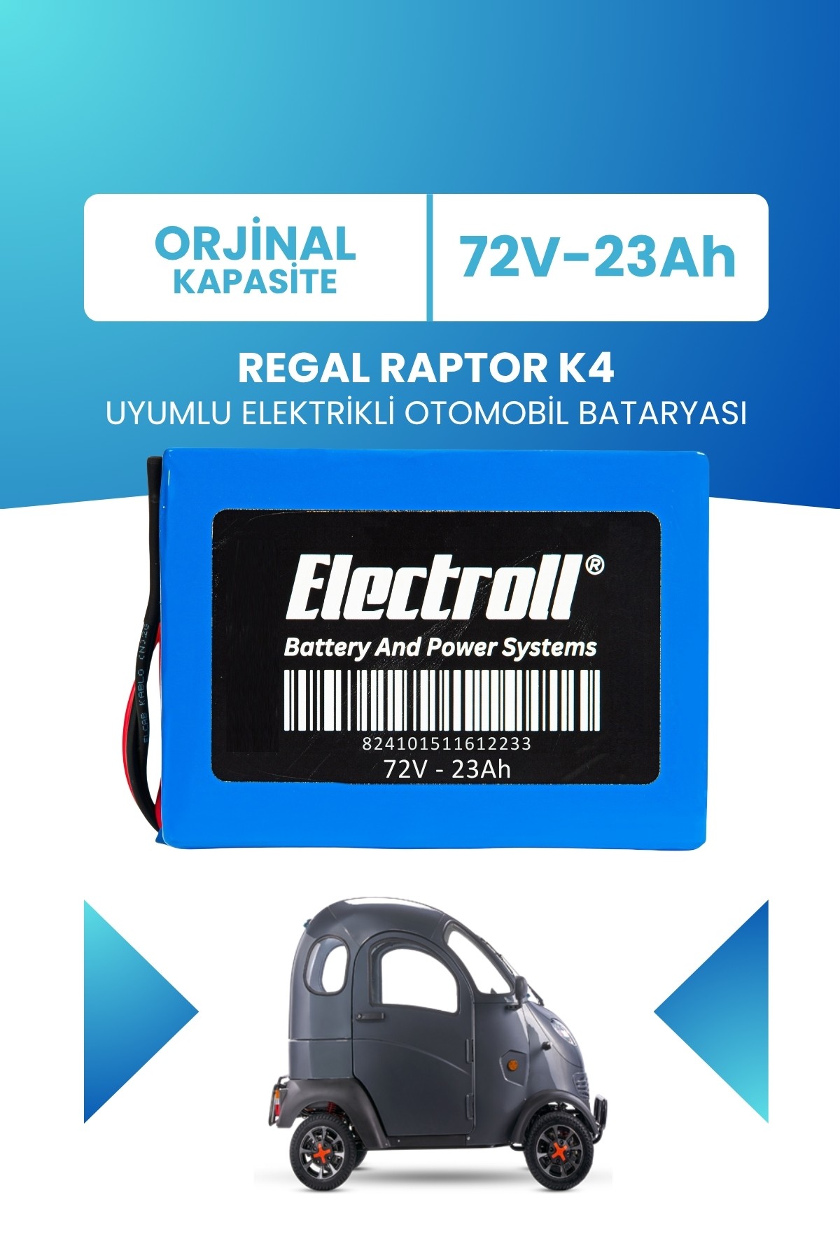Regal Raptor K4 Uyumlu Batarya (Standart Kapasite) LiFePO4 72V 23Ah Elektrikli Otomobil Bataryası