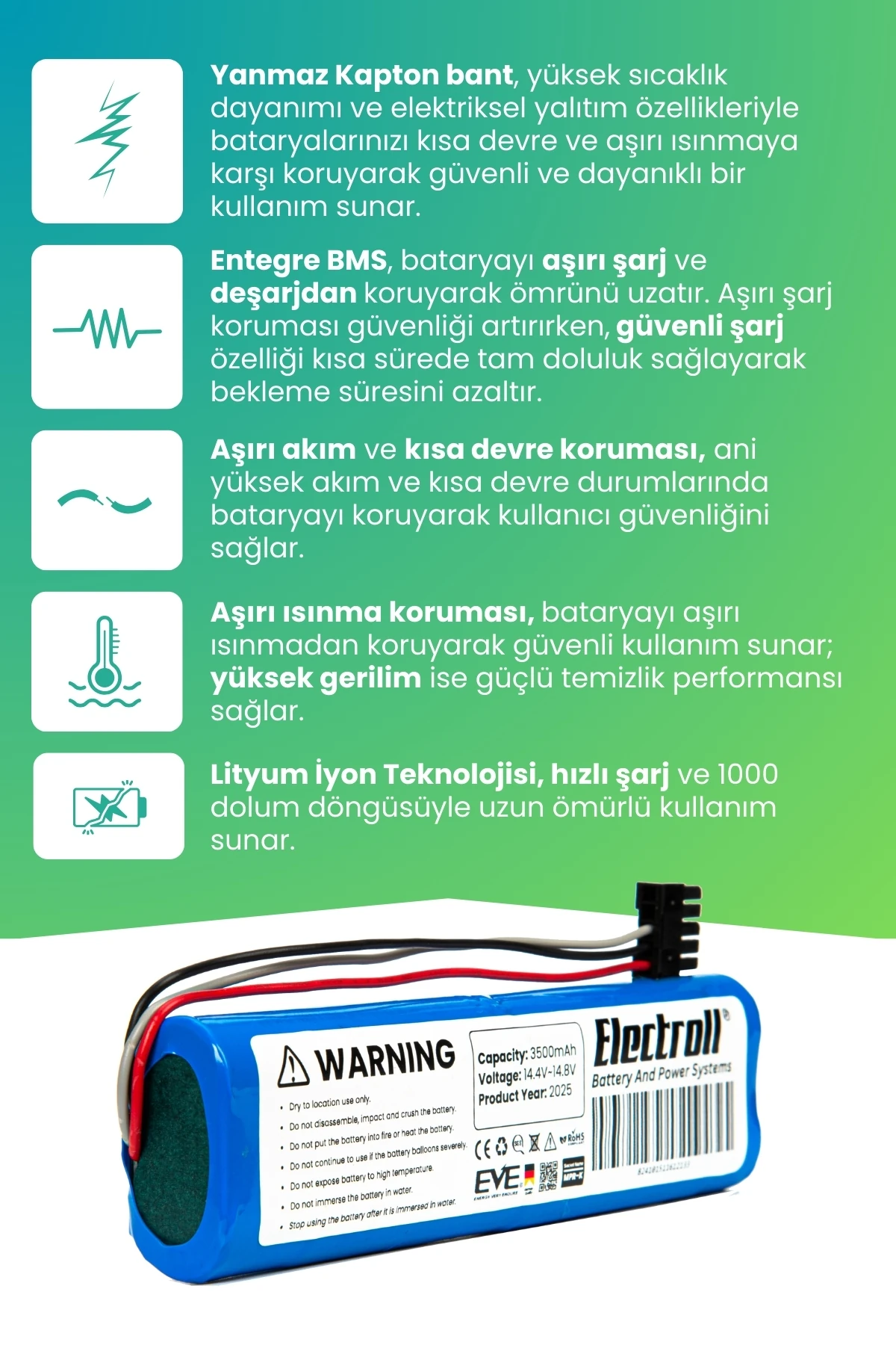 Viomi V2 Uyumlu Batarya (ULTRA YÜKSEK KAPASİTE) 3500mah Pil Robot Süpürge Bataryası Değişimi