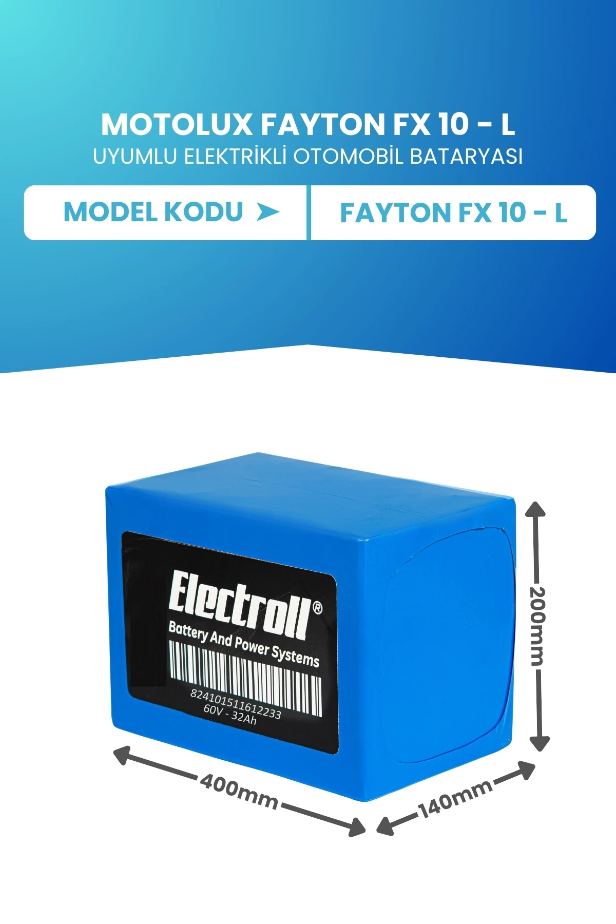 Motolux Fayton FX 10 - L Uyumlu Batarya (Standart Kapasite) LiFePO4 60V 32Ah Elektrikli Motorsiklet Bataryası
