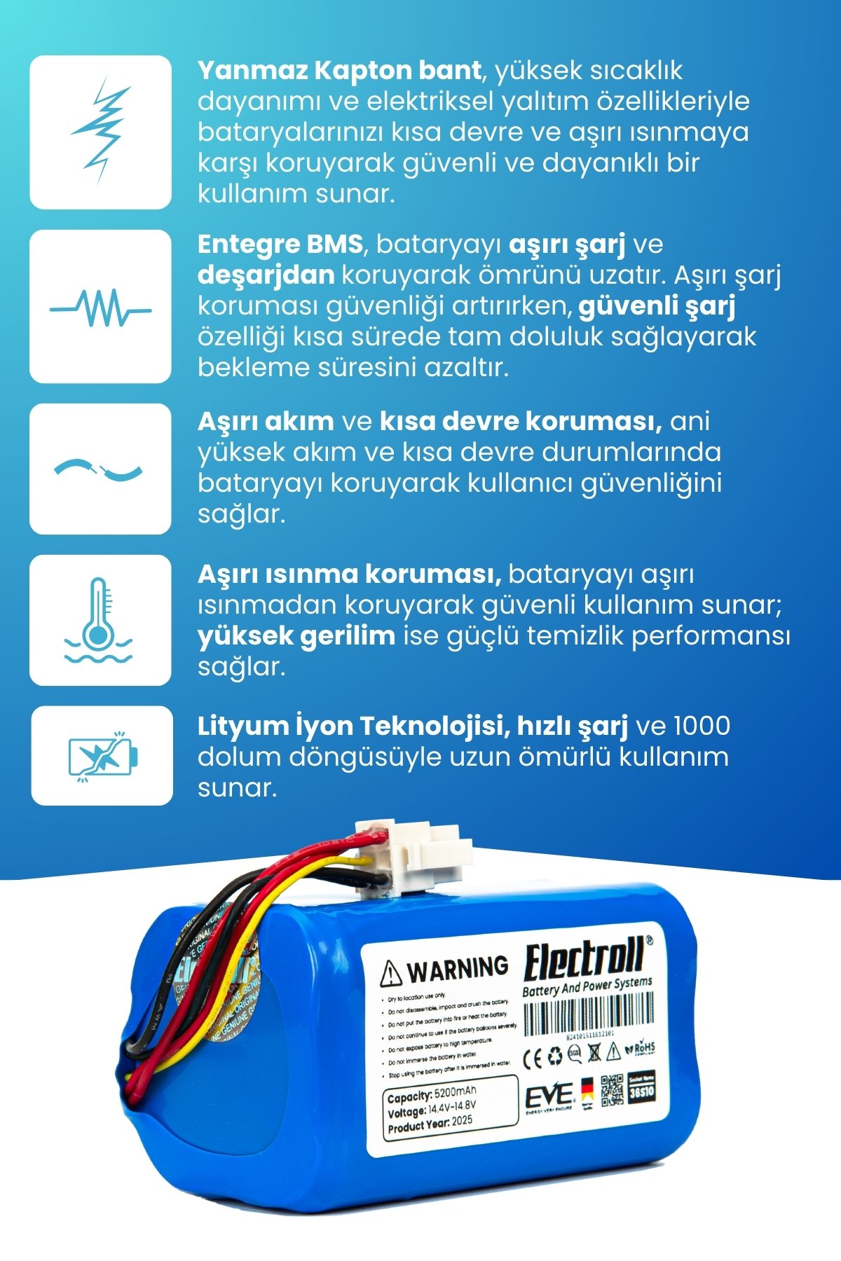 360 S10 Vacuum Mop Cleaner Batarya (ORJİNAL KAPASİTE) 5200mah Pil Robot Süpürge Bataryası Qh100003