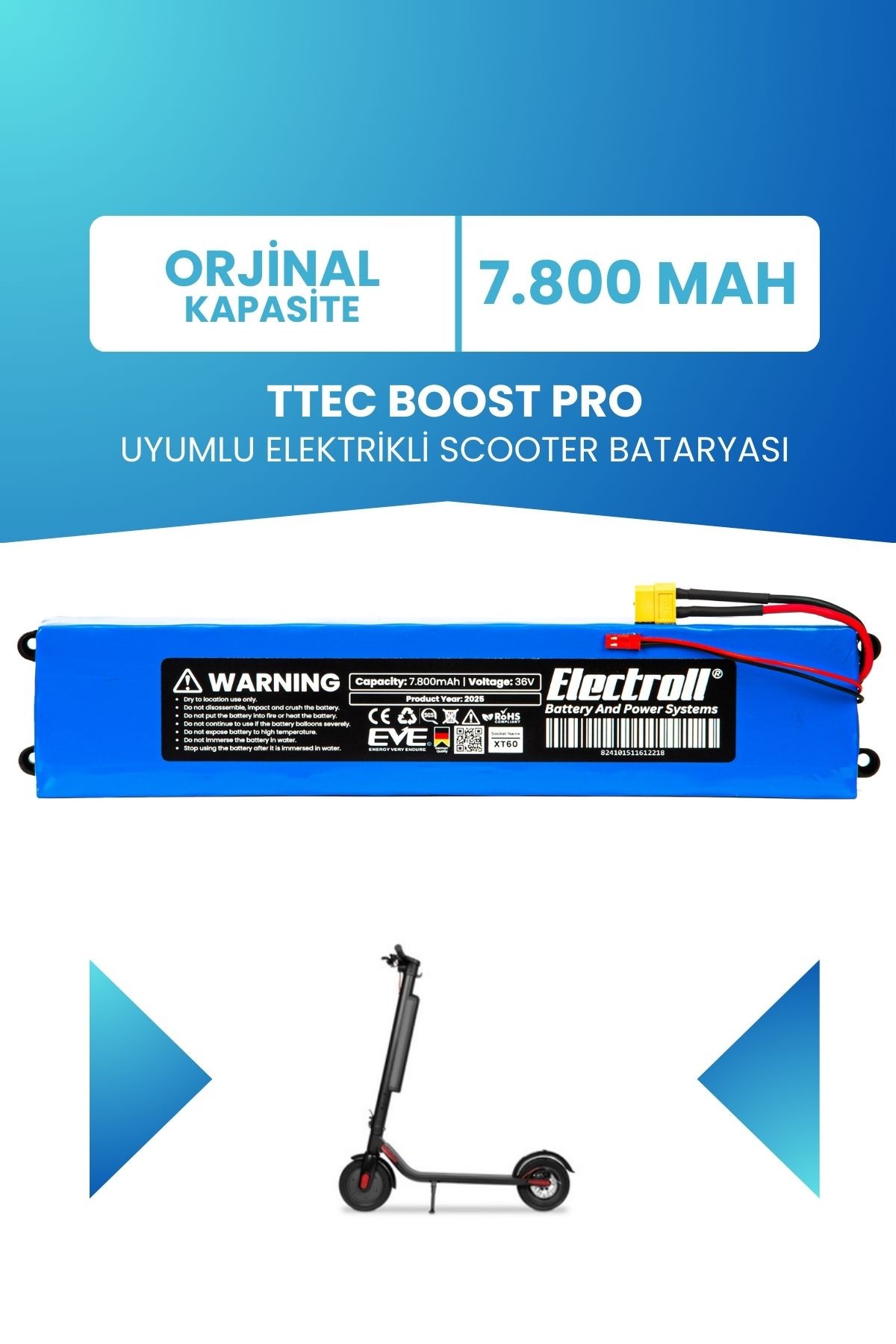 Ttec Boost Pro Elektrikli Scooter Bataryası 7.8Ah Uyumlu