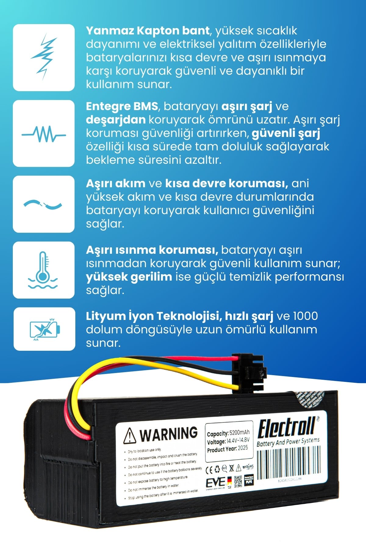 Philips 300010187021 Robot Süpürge Bataryası (ORJİNAL KAPASİTE) 5200MAH Robot Süpürge Batarya