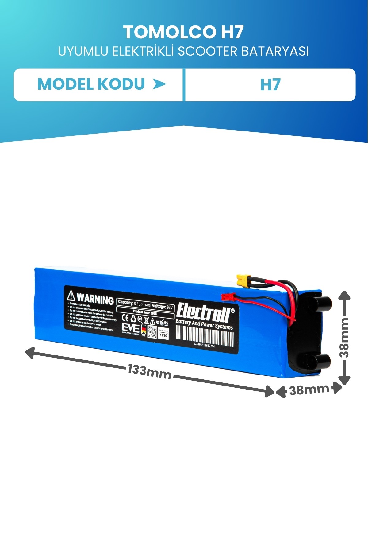 Tomolco H7 Batarya (ORJİNAL KAPASİTE) 36v 6.600mah Pil Elektrikli Scooter Bataryası Değişimi