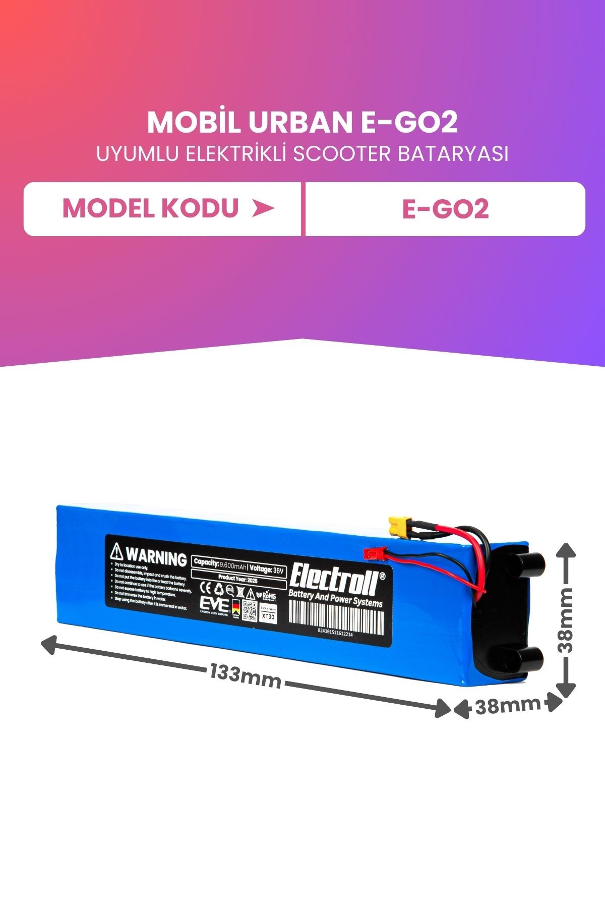 Mobil Urban E-GO2 Batarya (ULTRA YÜKSEK KAPASİTE) 36v 9.600mah Pil Elektrikli Scooter Bataryası