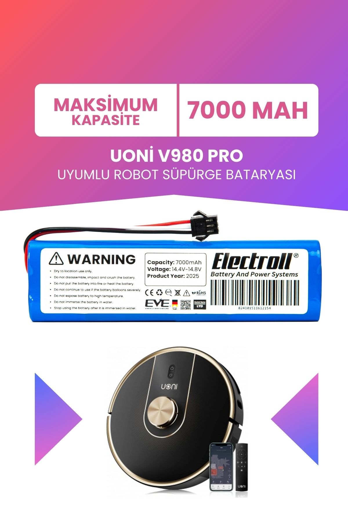 Proscenic M8 Pro Max Uyumlu Batarya (MAKSİMUM KAPASİTE) 7000mah Pil Robot Süpürge Bataryası Değişimi