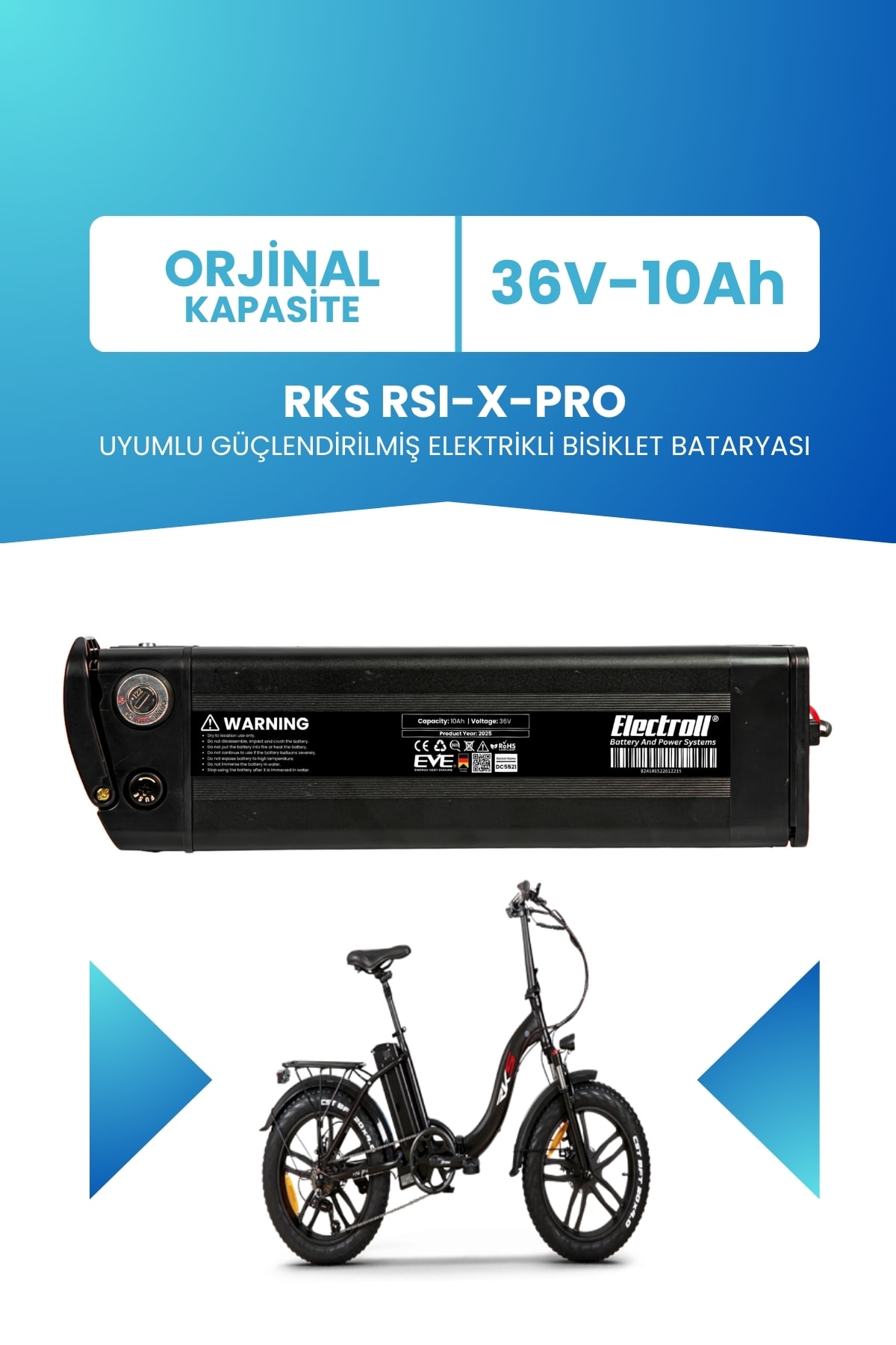RKS RSI-X-PRO Uyumlu Güçlendirilmiş Elektrikli Bisiklet Bataryası