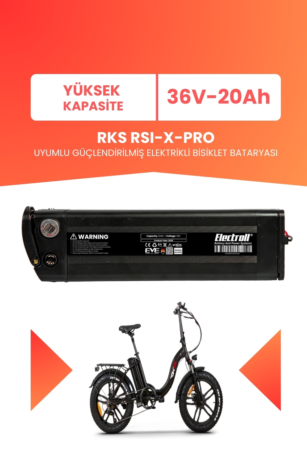 RKS RSI-X-PRO Uyumlu 36V 20Ah (Yüksek Kapasite) Güçlendirilmiş Elektrikli Bisiklet Batarya Tamir, Revizyon ve Pil Yenileme