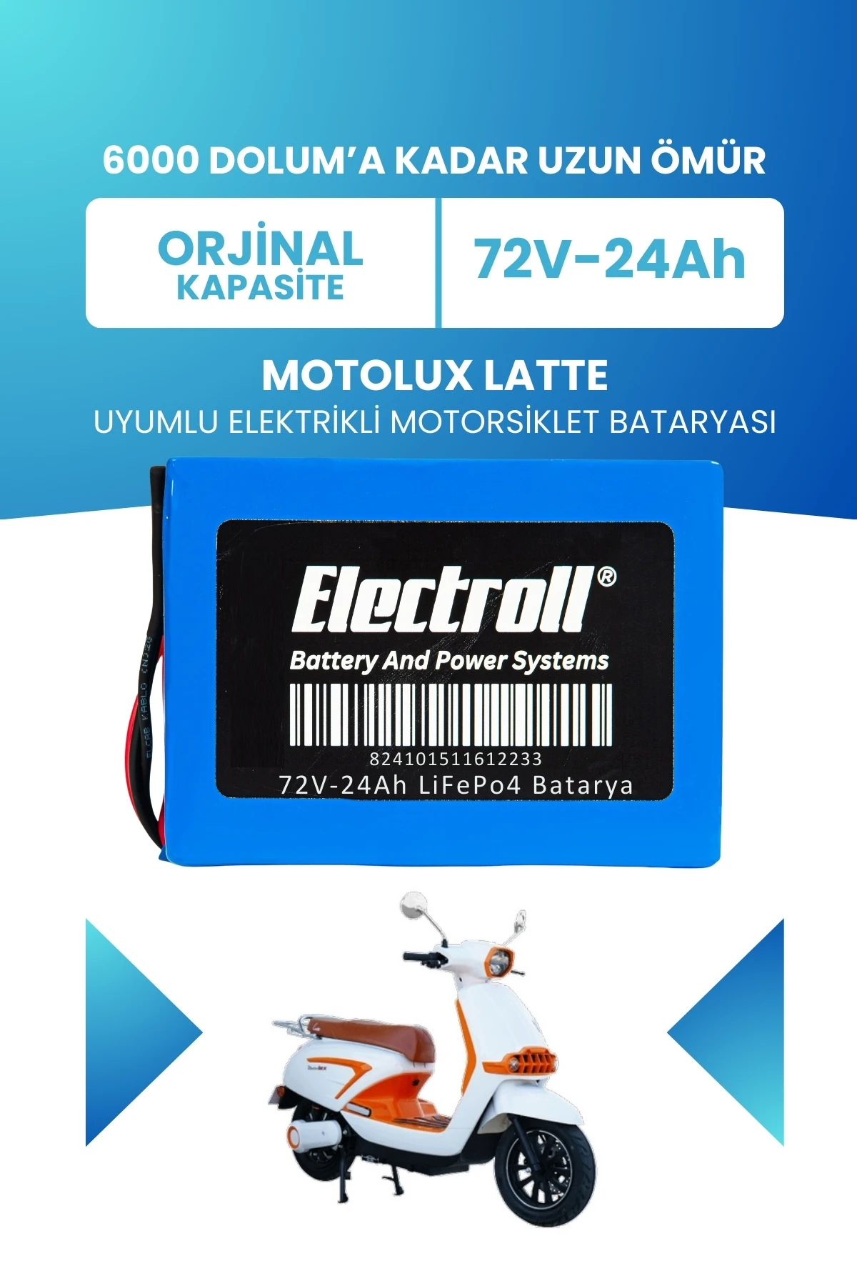 Motolux Latte LiFePO4 Batarya 72V 24Ah Uzun Ömürlü | Electroll