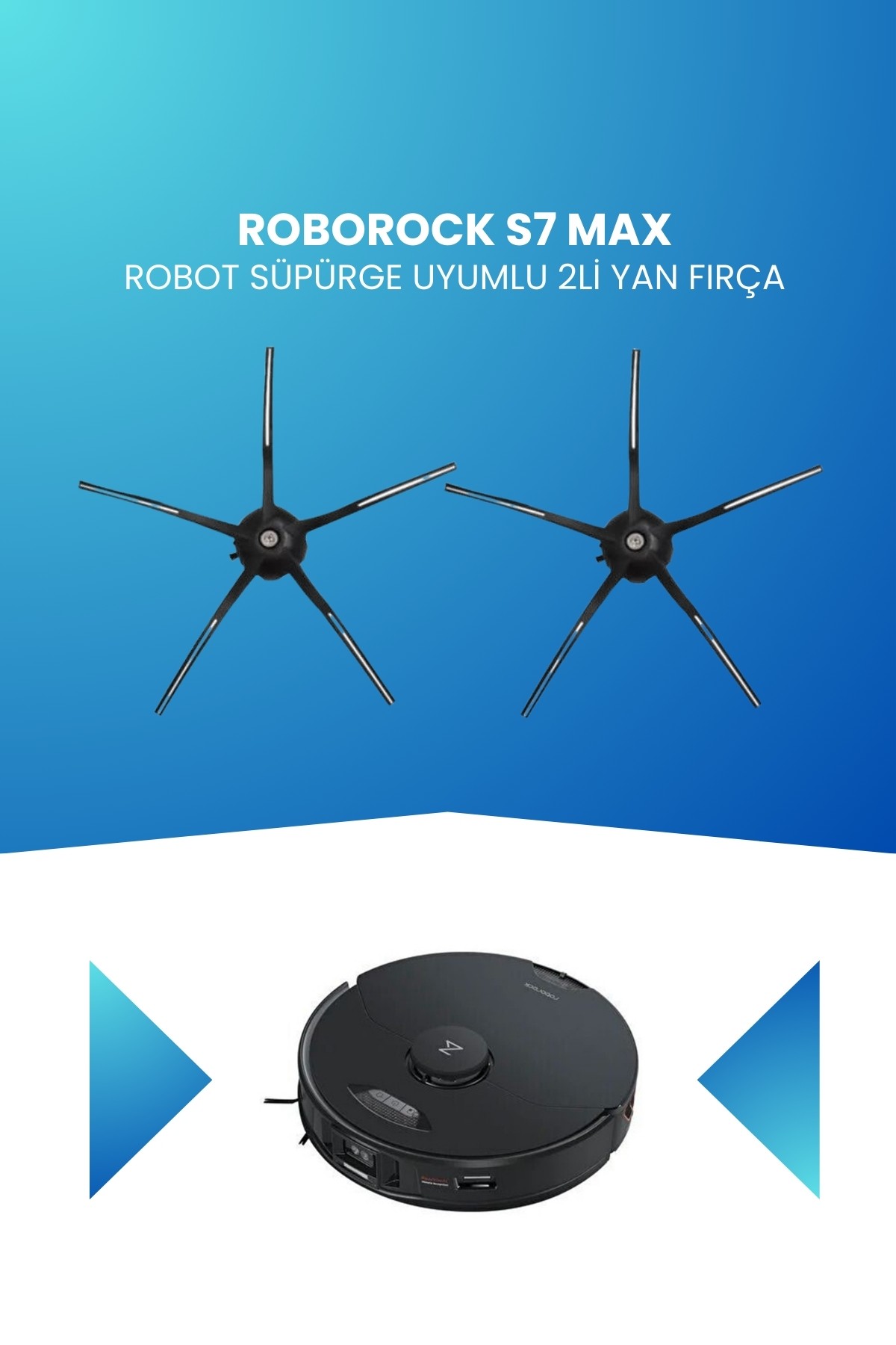 Roborock S7 Max Robot Süpürge Uyumlu 2li Yan Fırça Siyah