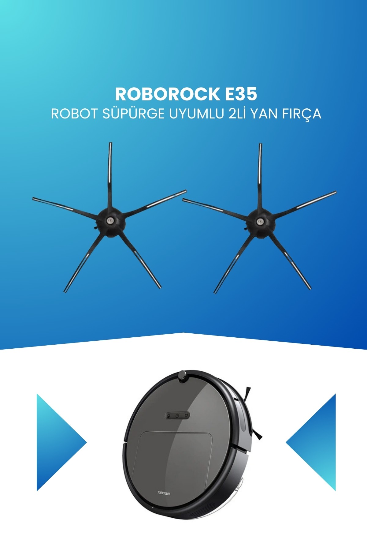 Roborock E35 Robot Süpürge Uyumlu 2li Yan Fırça Siyah