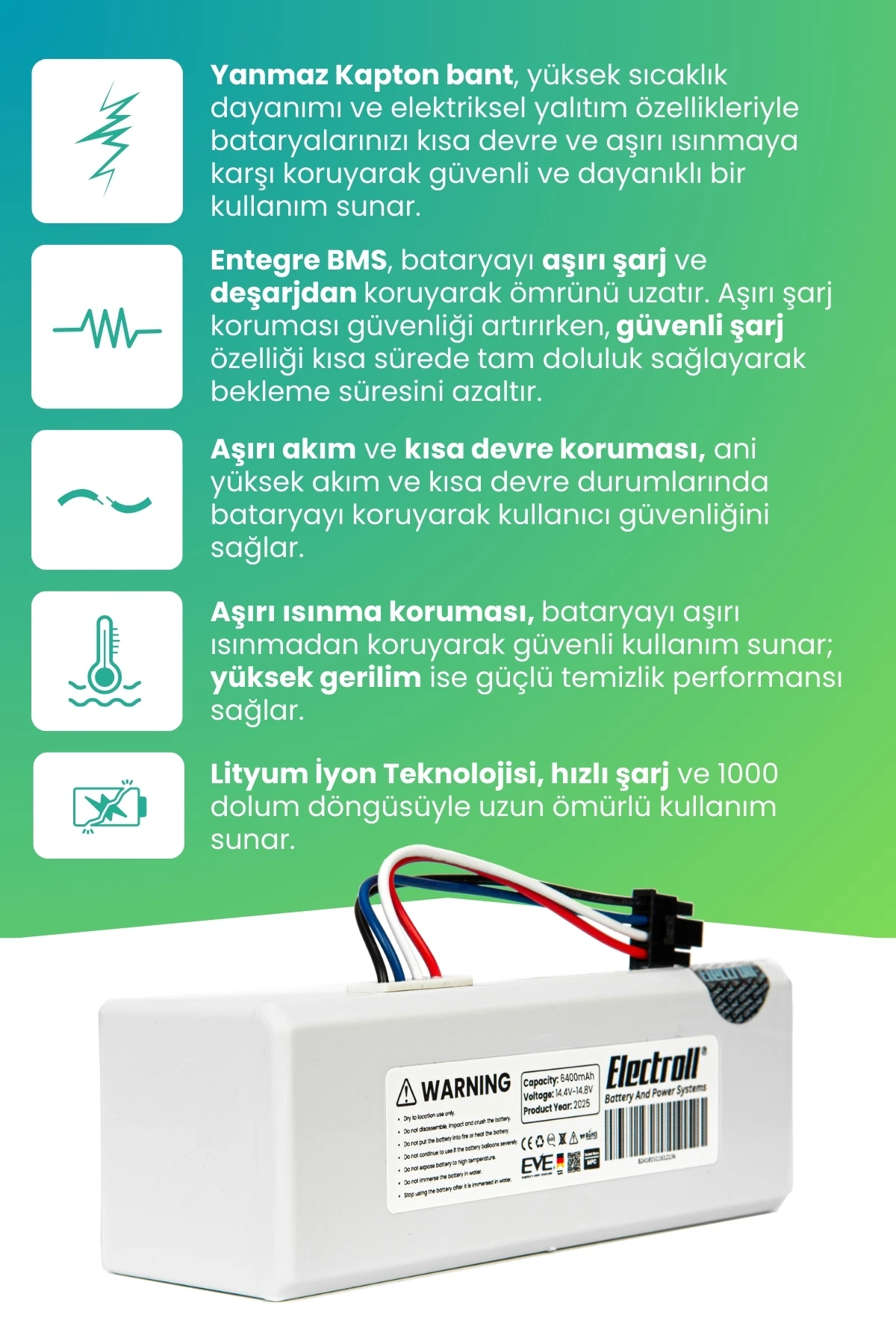 Xiaomi Mi Vacuum Mop 1c Uyumlu Batarya (SÜPER KAPASİTE) 6400mah Robot Süpürge Pil Stytj01zhm