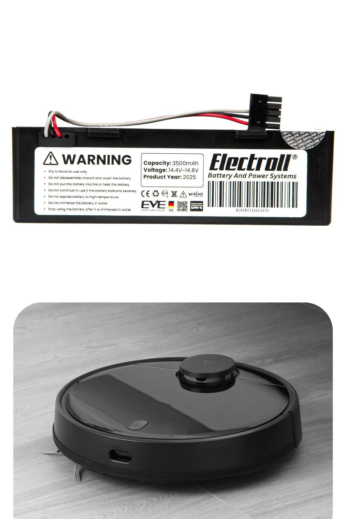 Xiaomi Mi Robot Vacuum Mijia Uyumlu Batarya (ULTRA YÜKSEK KAPASİTE) 3500mah Kutulu Stytj01zhm Robot