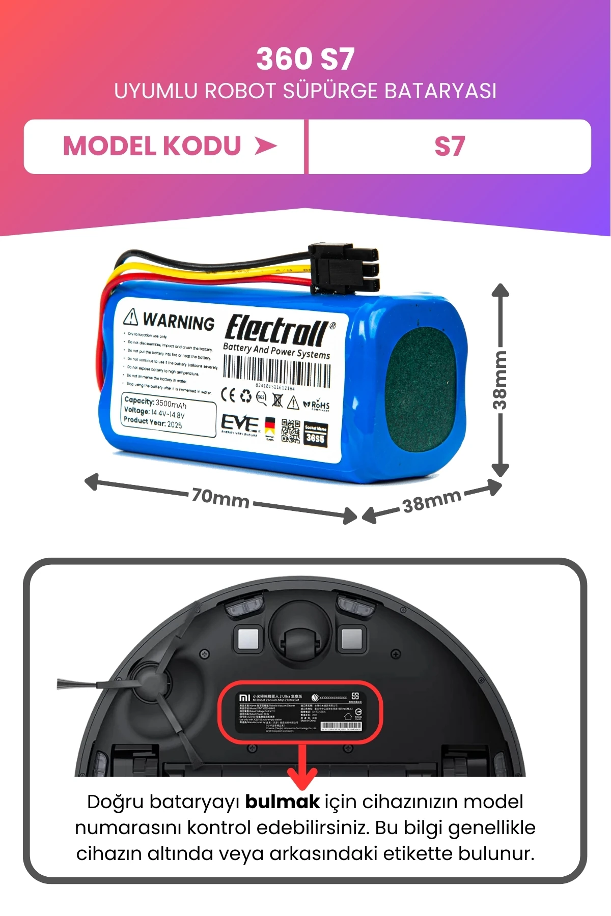 360 S7 Batarya (MAKSİMUM KAPASİTE) 3500mah Pil Akıllı Robot Süpürge Batarya Değişimi