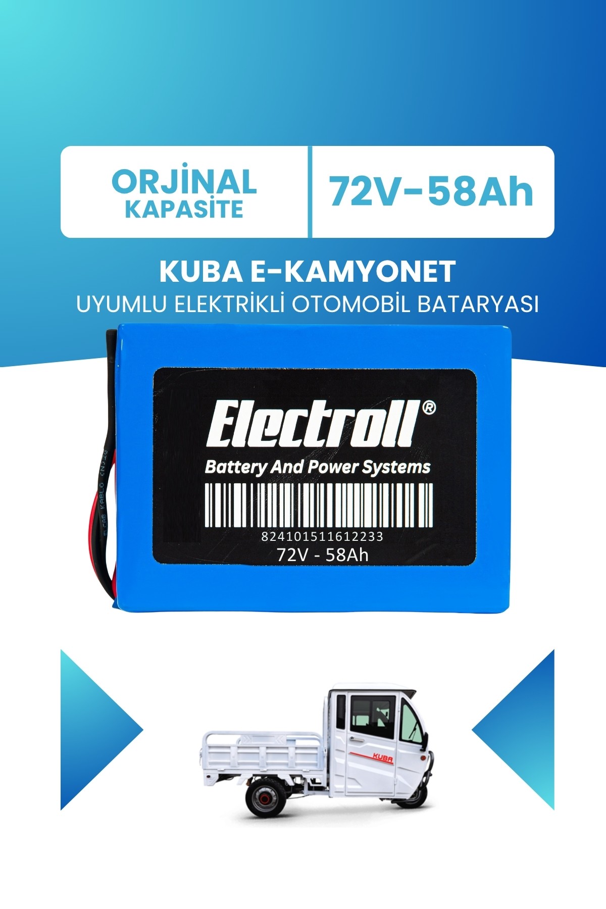 Kuba E-Kamyonet Uyumlu Batarya (Standart Kapasite) LiFePO4 72V 58Ah Elektrikli Otomobil Bataryası