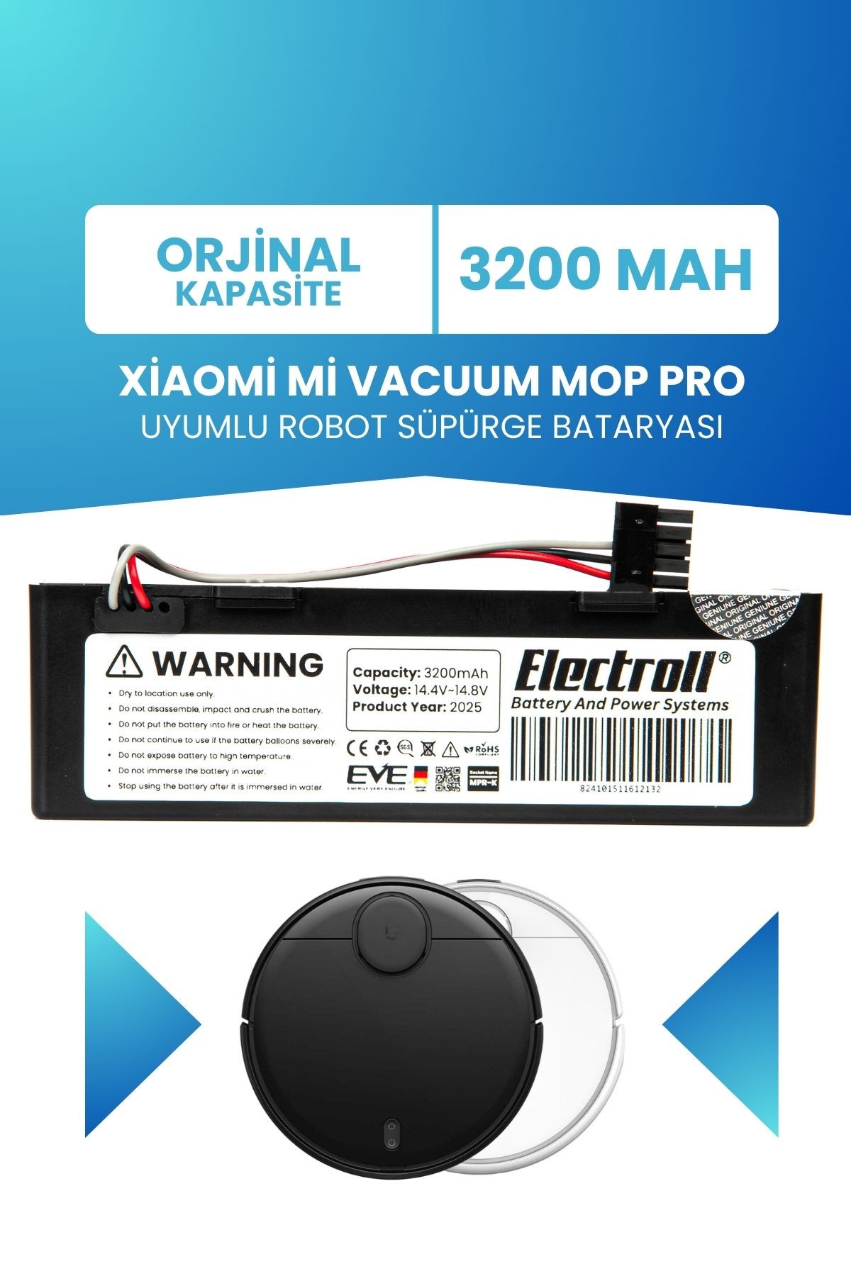 Xiaomi Mi Vacuum Mop Pro Stytj02ym Uyumlu Batarya (ORJİNAL KAPASİTE) 3200mah Kutulu Pil