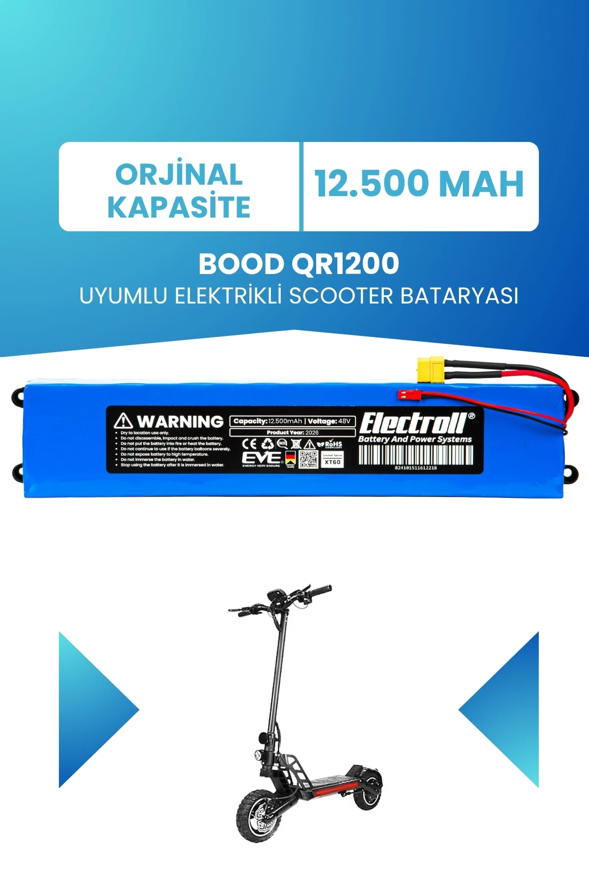 Bood Kickscooter QR1200 Elektrikli Scooter Batarya 48V 12.500Mah