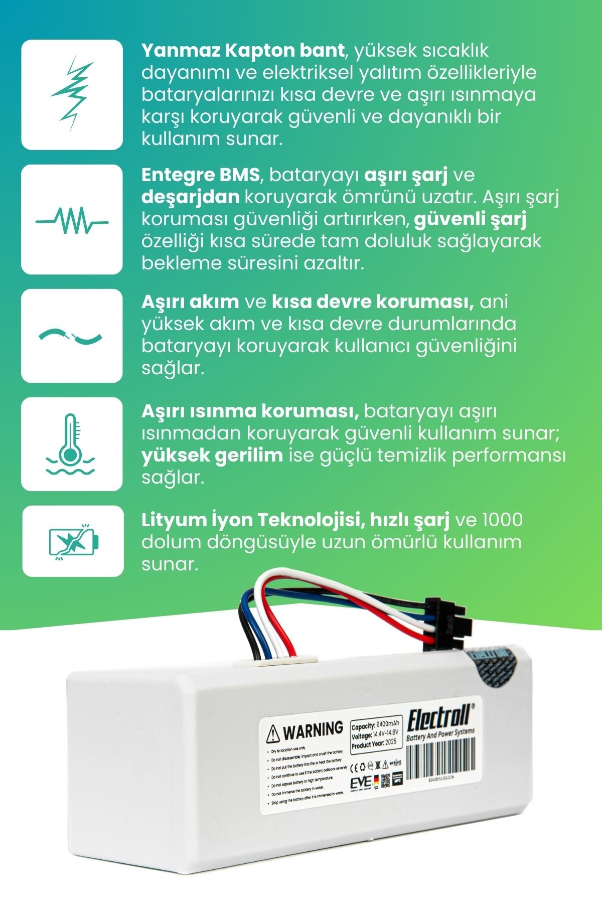 Xiaomi Mi Vacuum Mop 1c Uyumlu Batarya (SÜPER KAPASİTE) 6400mah Robot Süpürge Pil Stytj01zhm