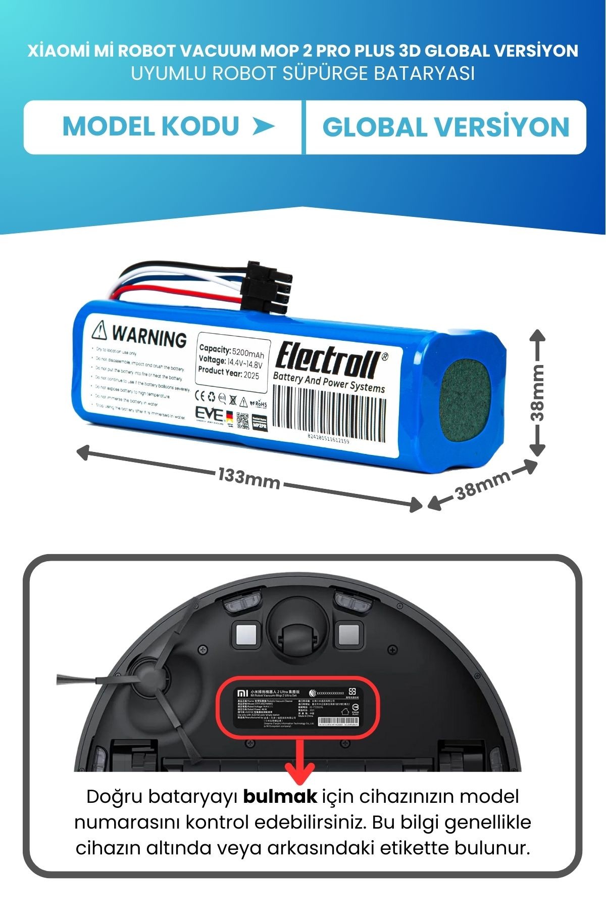 Xiaomi Mi Robot Vacuum Mop 2 Pro Plus 3d Global Versiyon Batarya (ORJİNAL KAPASİTE) 5200mah Pil