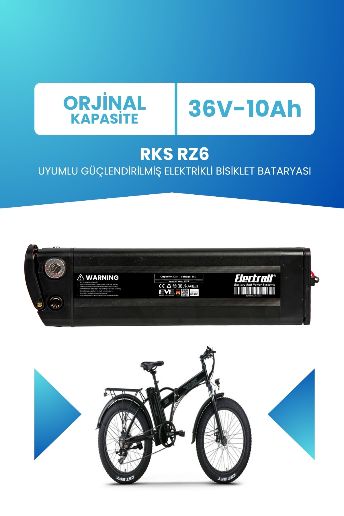 RKS RZ6 Uyumlu Güçlendirilmiş Elektrikli Bisiklet Bataryası
