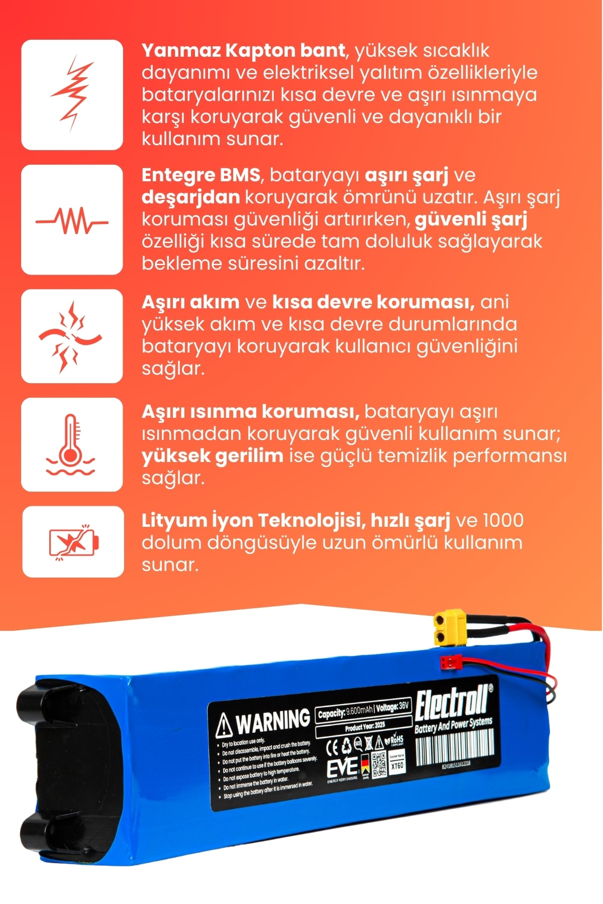 Citymate Plus 350 Uyumlu Batarya (Yüksek Kapasite) 36v 9.600Mah Elektrikli Scooter Bataryası