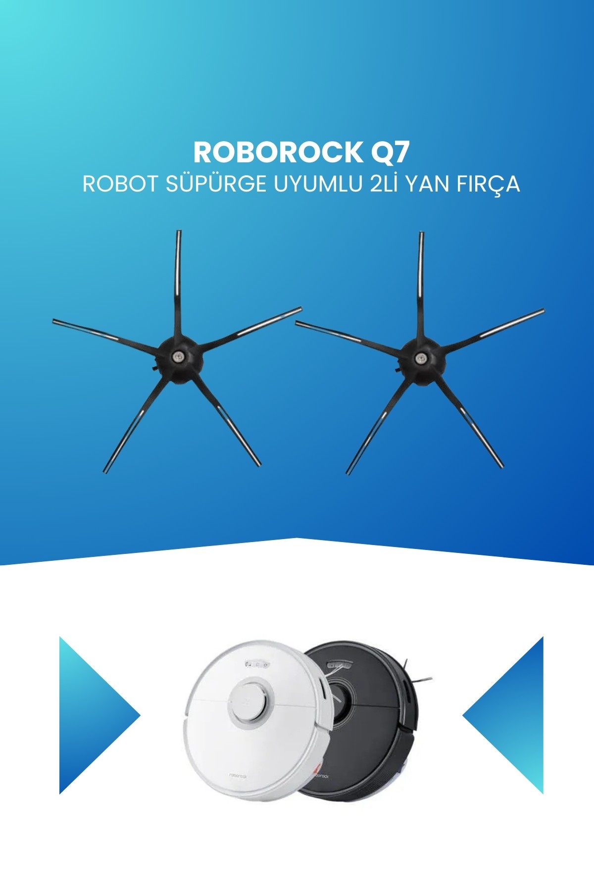 Roborock Q7 Robot Süpürge Uyumlu 2li Yan Fırça Siyah