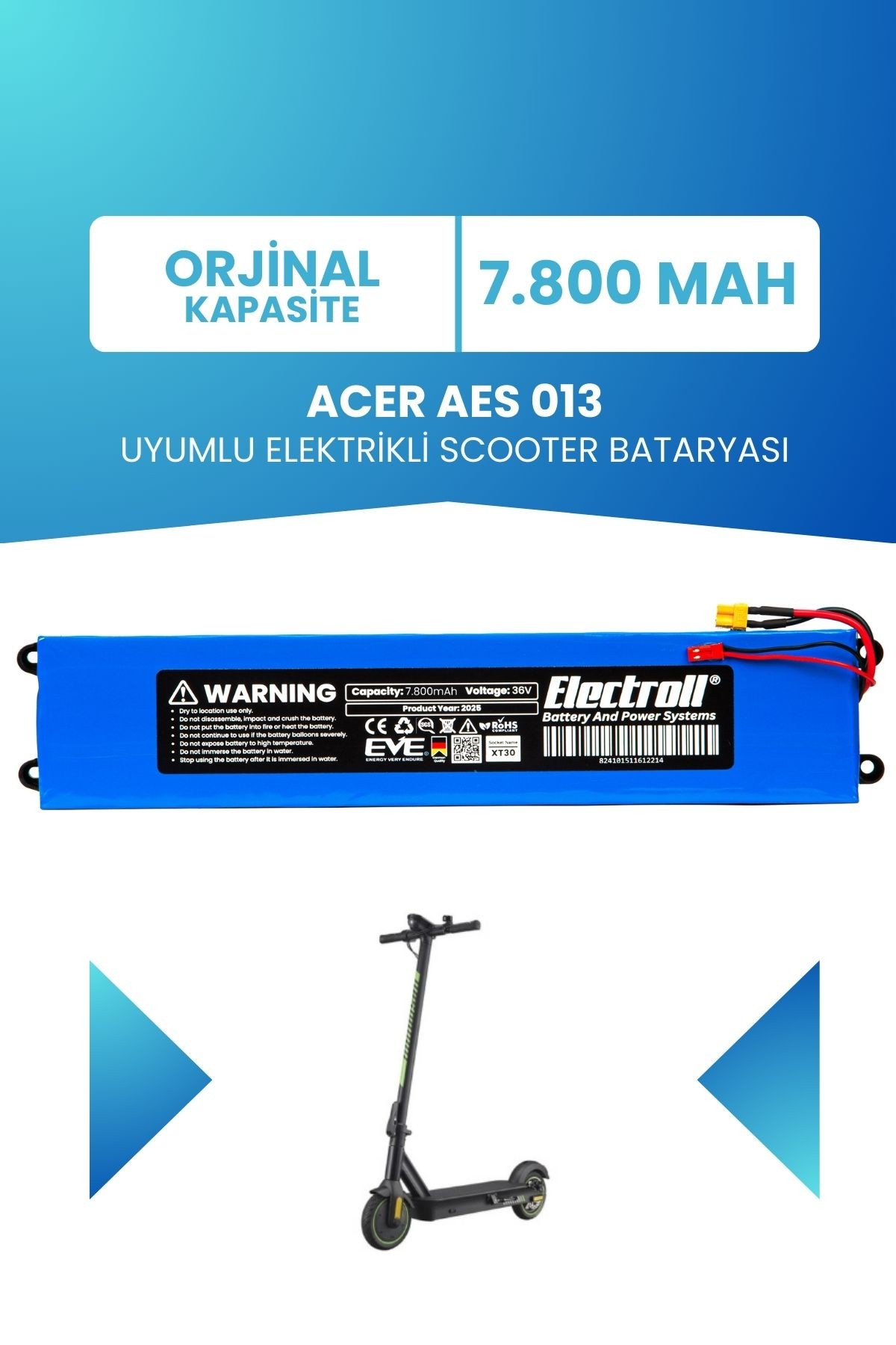 Acer Aes 013 Uyumlu 36v 7.800mah Elektrikli Scooter Bataryası