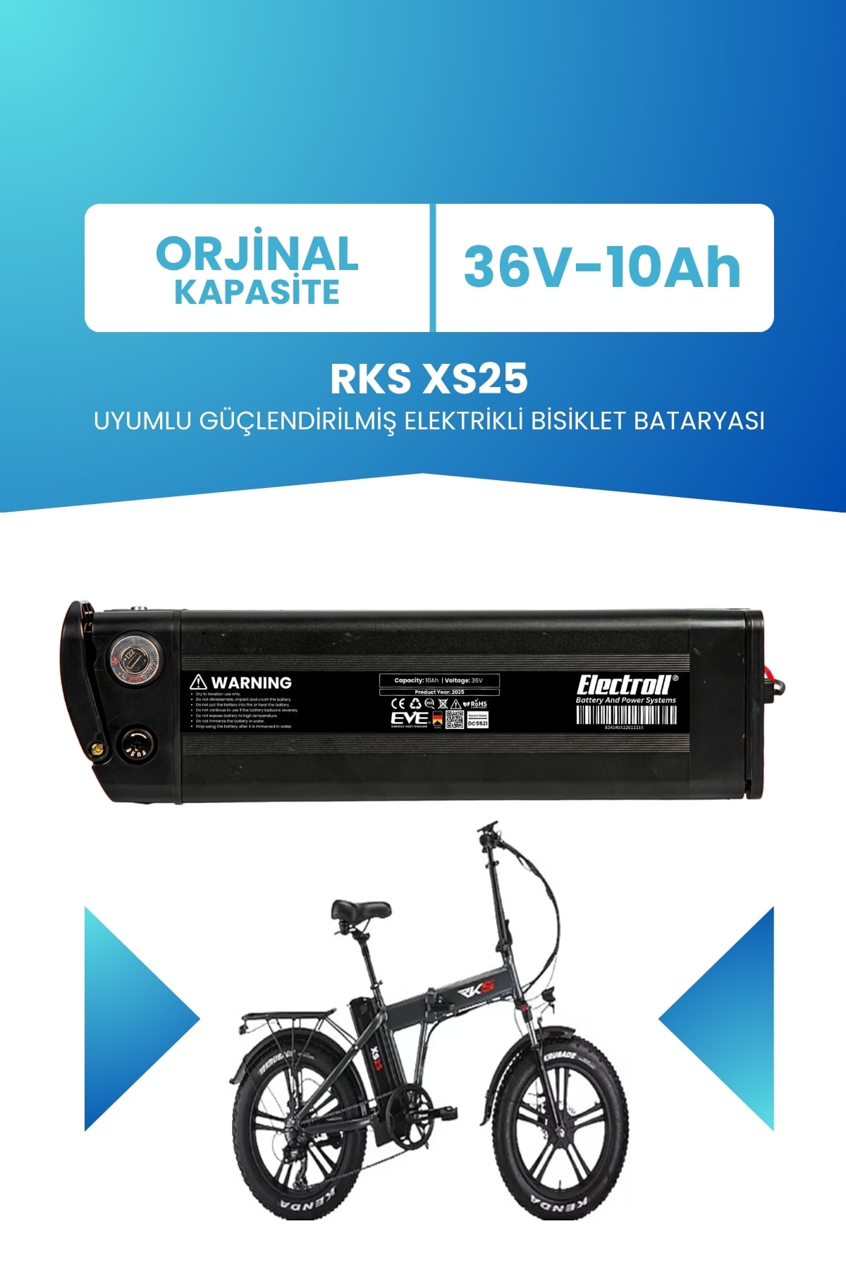 RKS XS25 Uyumlu Güçlendirilmiş Elektrikli Bisiklet Bataryası