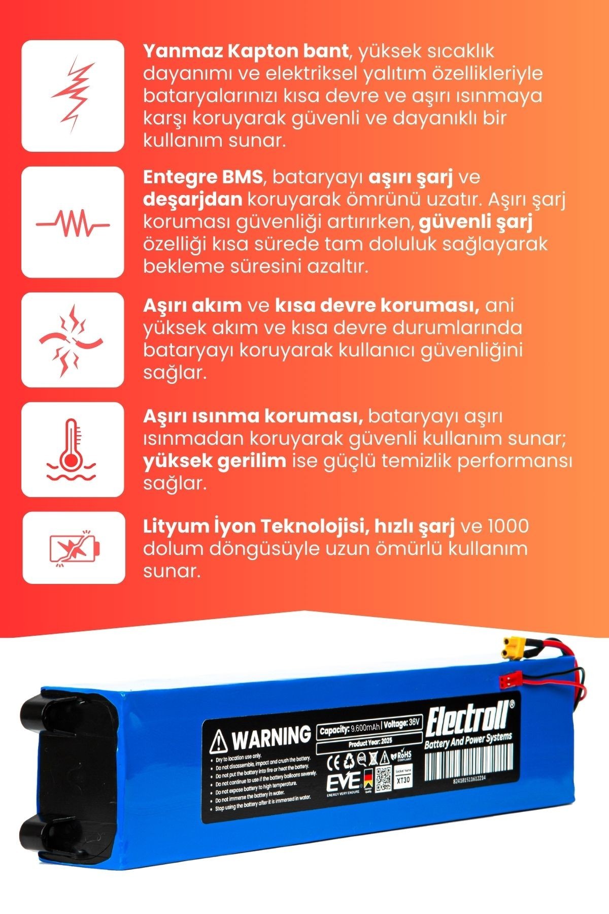 Volta Vt1 Batarya (YÜKSEK KAPSİTE) 36v 9.600 Mah Elektrikli Scooter Bataryası