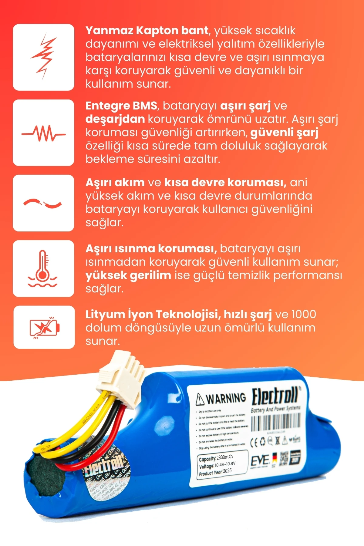 Arçelik Rs 3121 Uyumlu Batarya (YÜKSEK KAPASİTE) 2800mah Pil Robot Süpürge Bataryası 9178024542