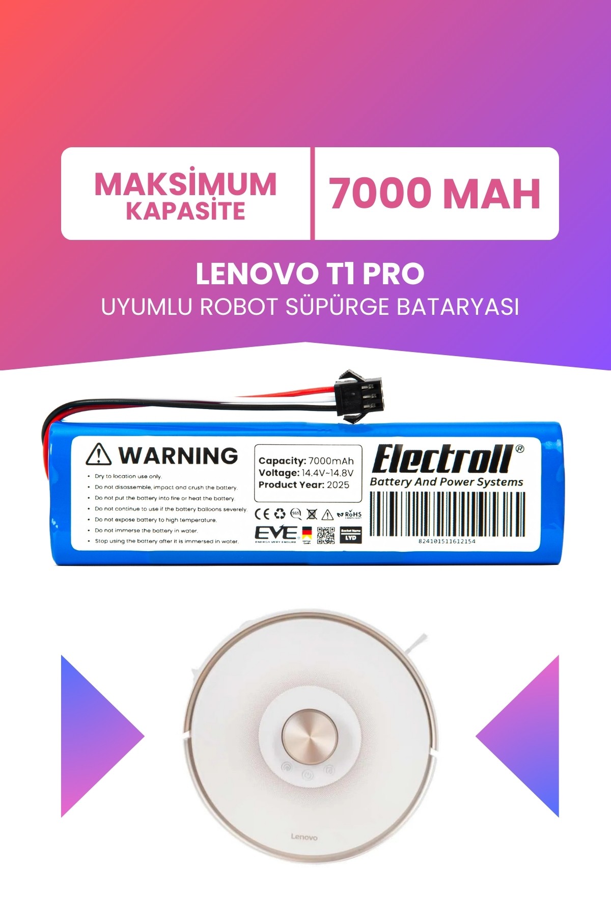 Lenovo T1 Pro Uyumlu Batarya (MAKSİMUM KAPASİTE) 7000mah