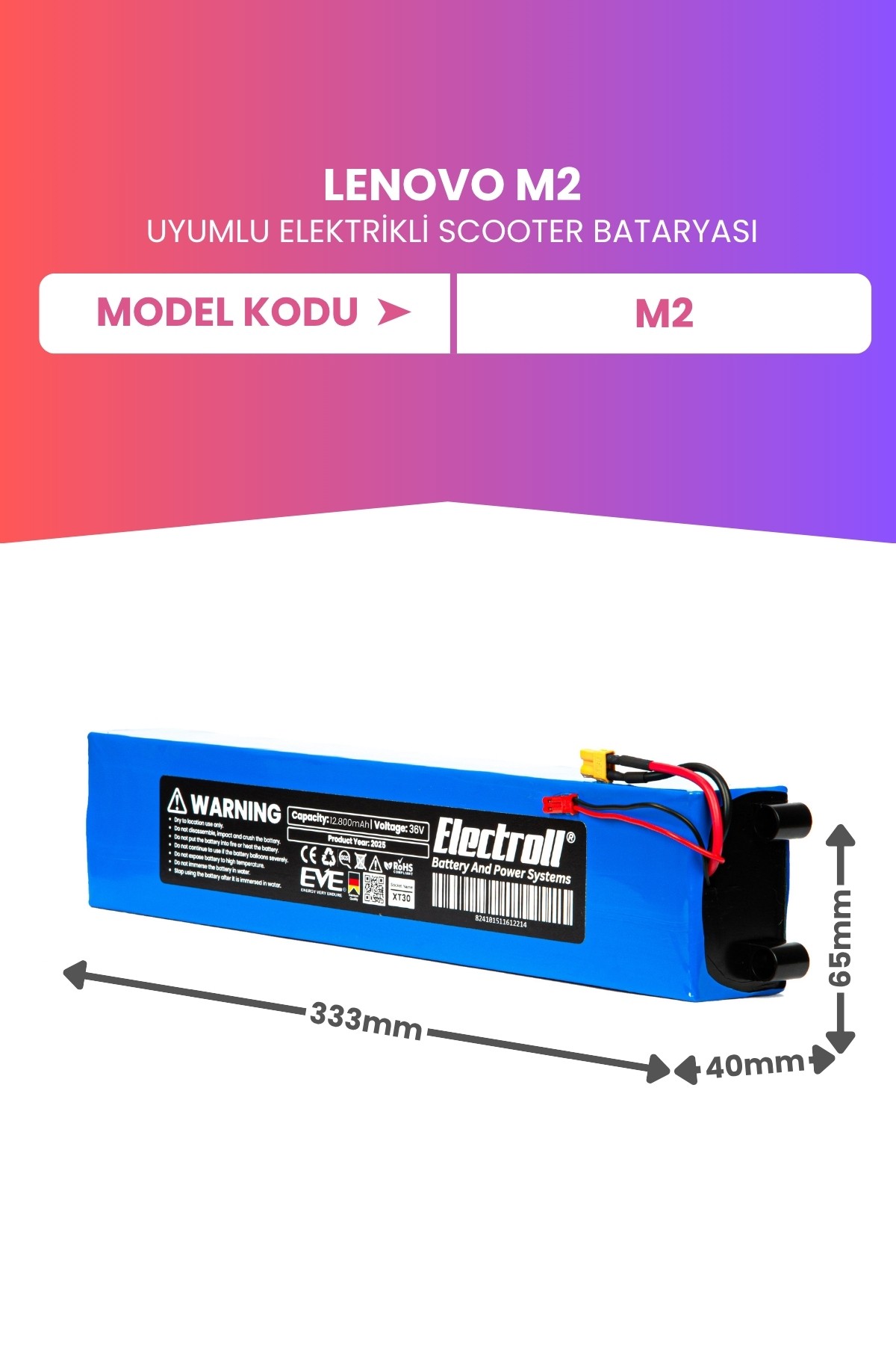 Lenovo M2 Uyumlu Batarya (Maksimum Kapasite) 36v 12.800Mah Elektrikli Scooter Bataryası