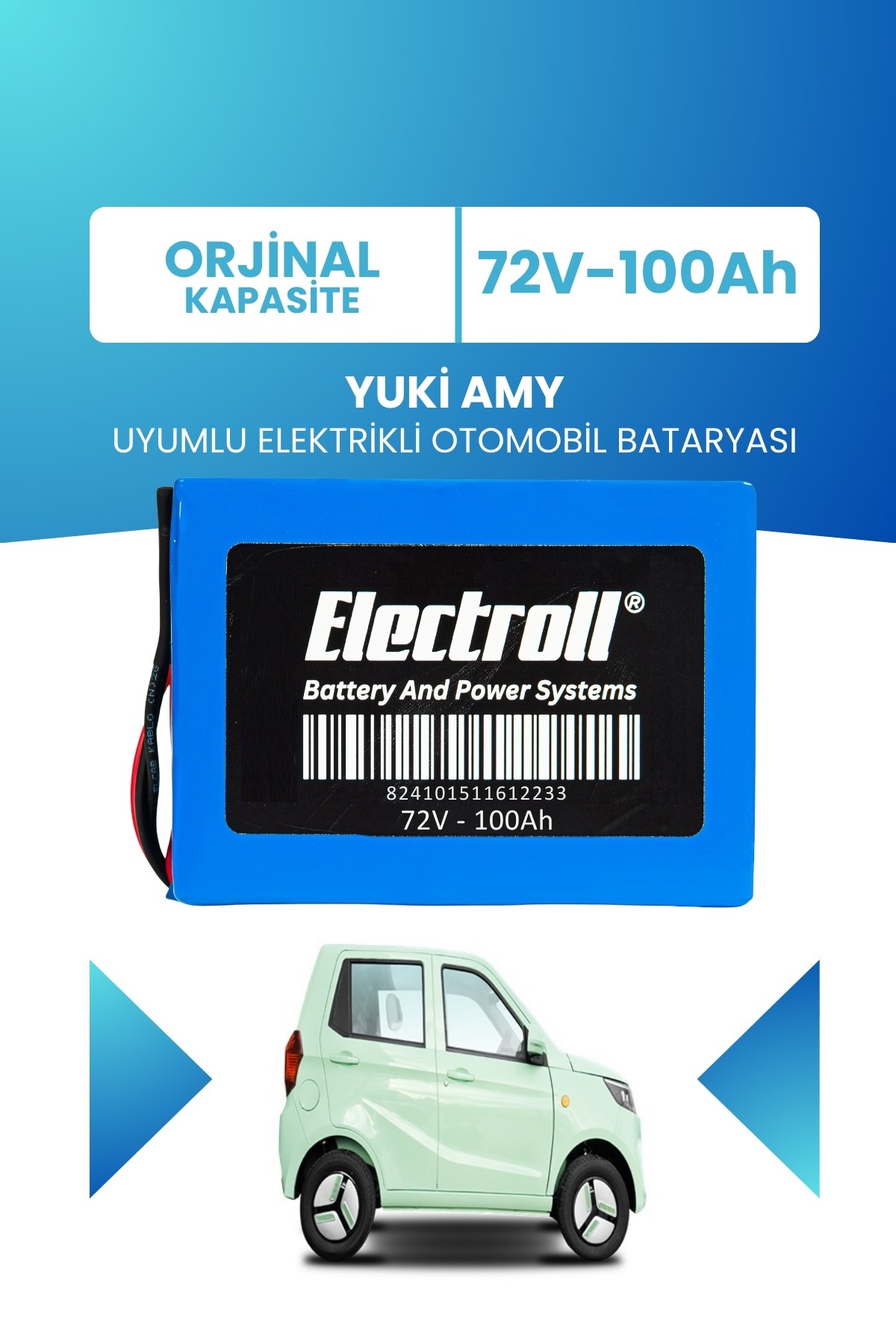 Yuki Amy Uyumlu Batarya (Standart Kapasite) Lifepo4 72V 100AH Elektrikli Otomobil Bataryası