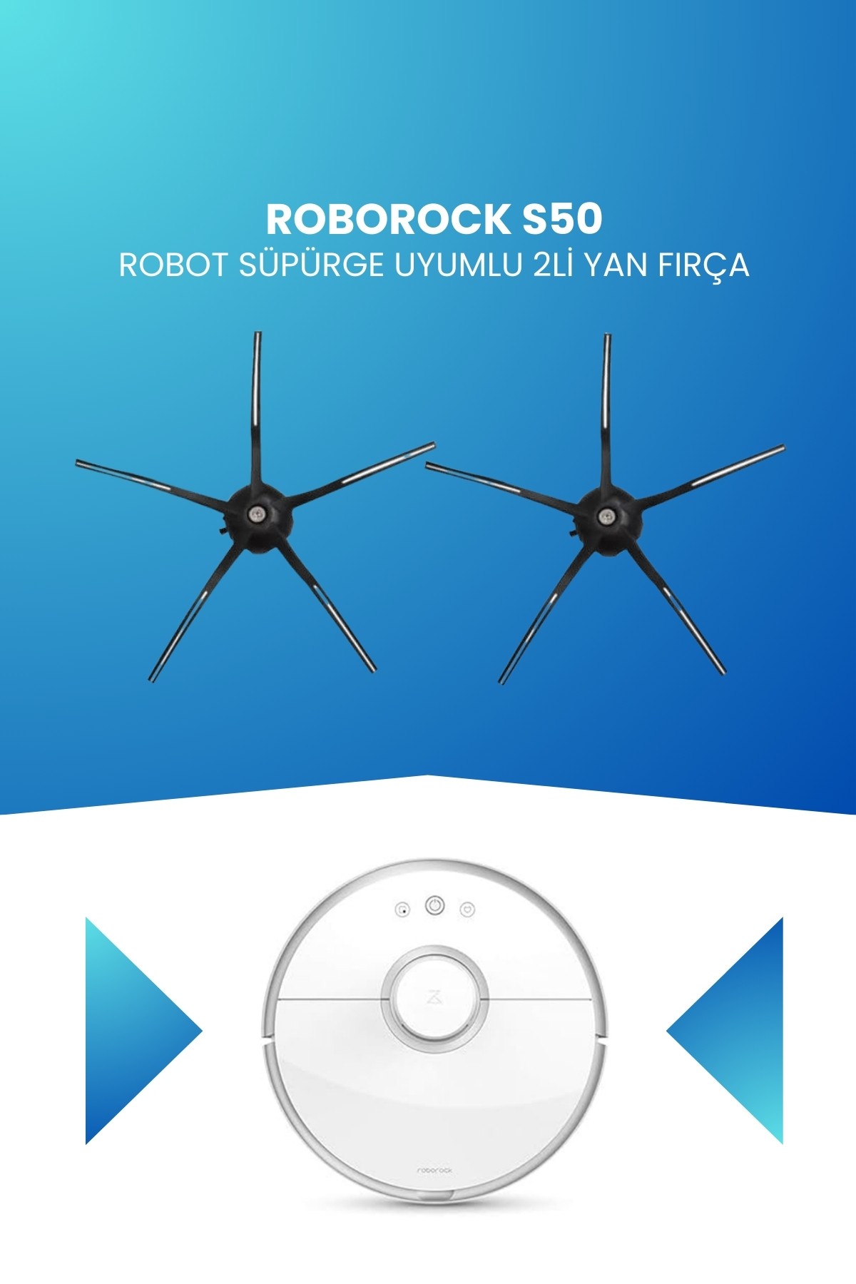 Roborock S50 Robot Süpürge Uyumlu 2li Yan Fırça Siyah
